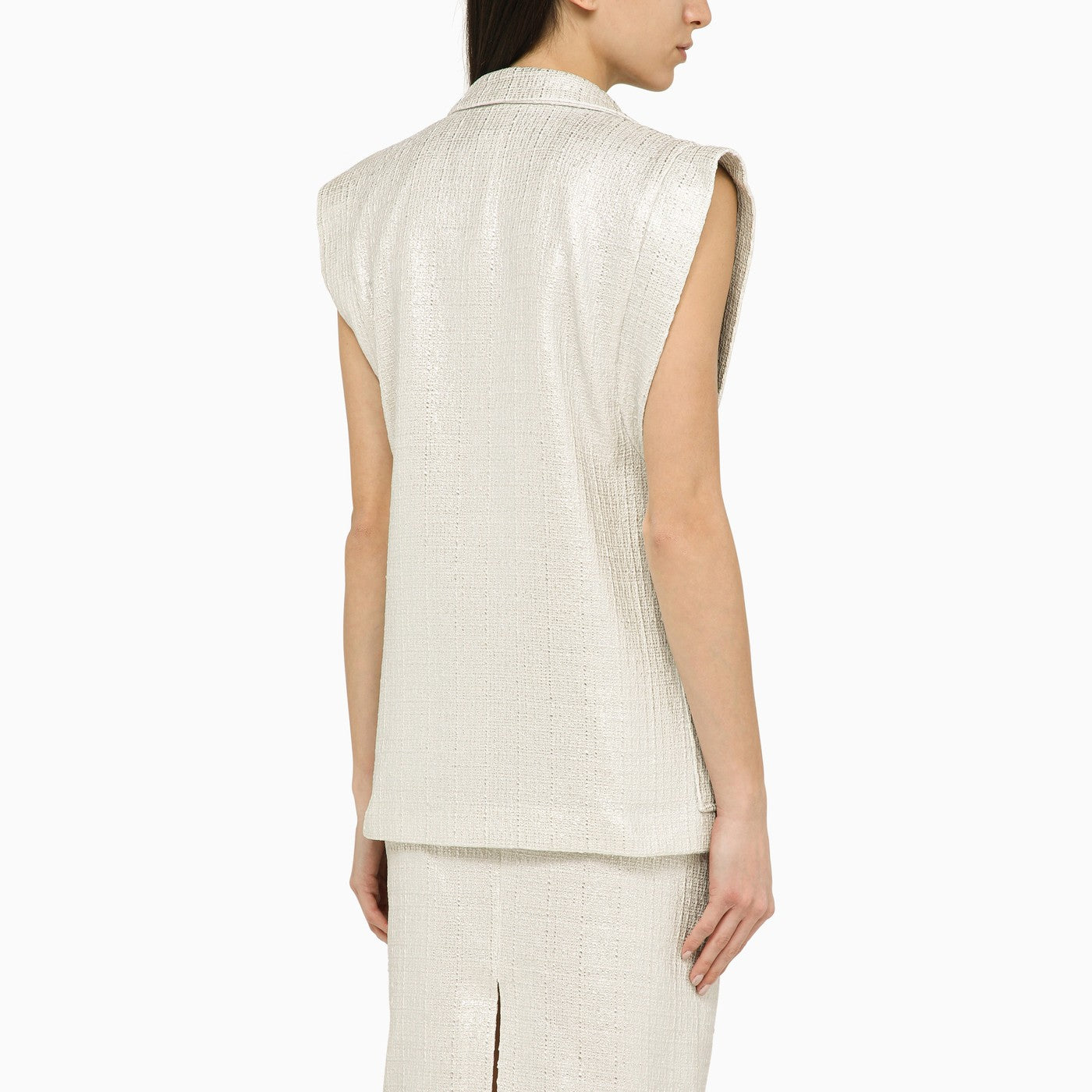Gilet croisé argenté en coton mélangé