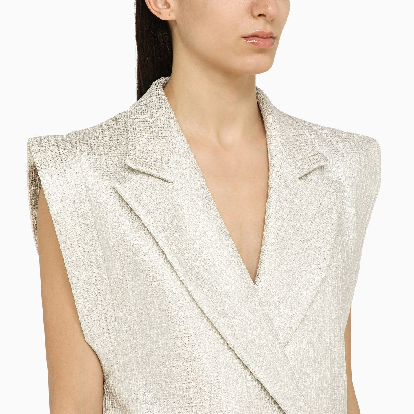 Gilet croisé argenté en coton mélangé