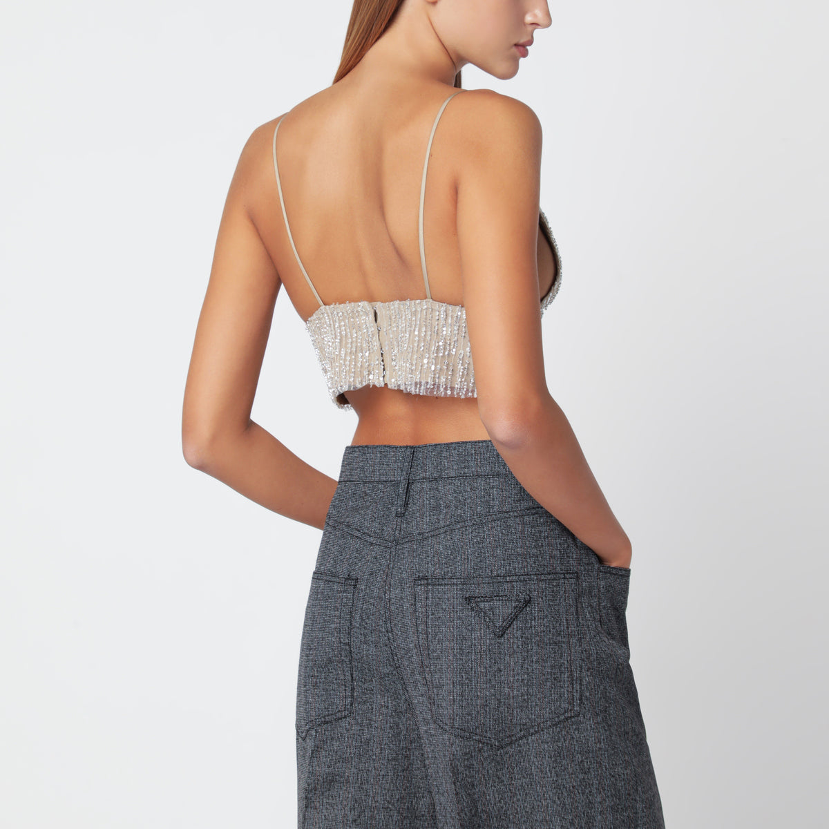 Beige cropped top with sequins