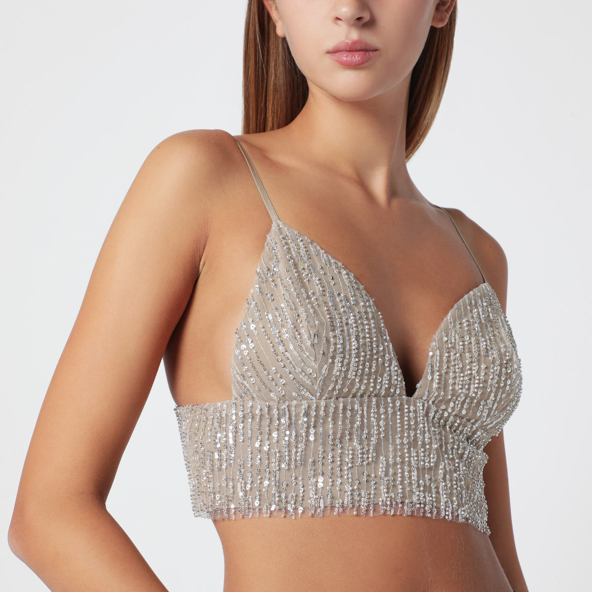Beige cropped top with sequins