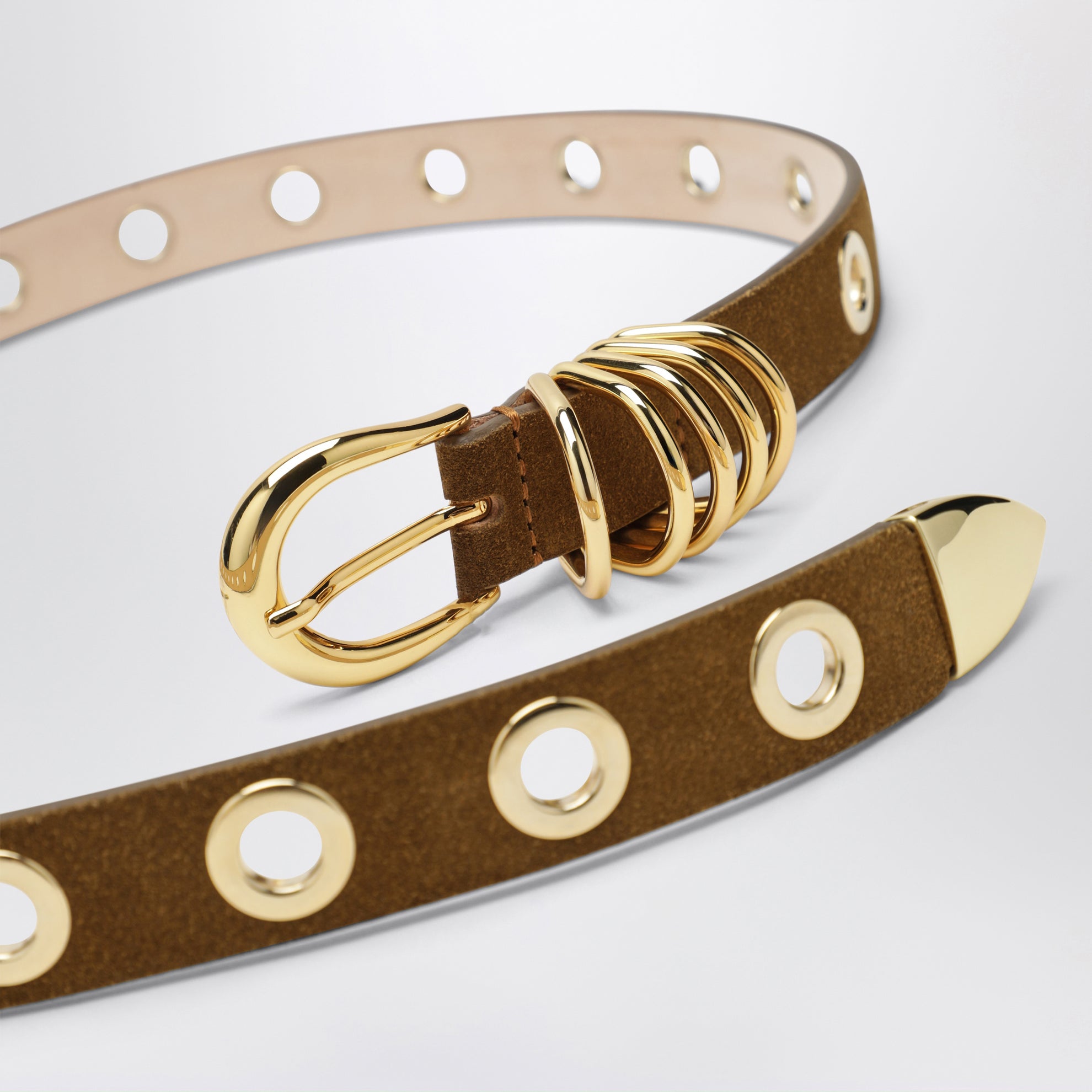 Ceinture marron en daim avec œillets métalliques