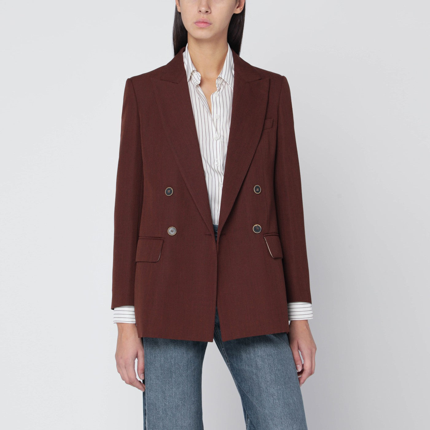 Earth-tone jacket in wool grain de poudre