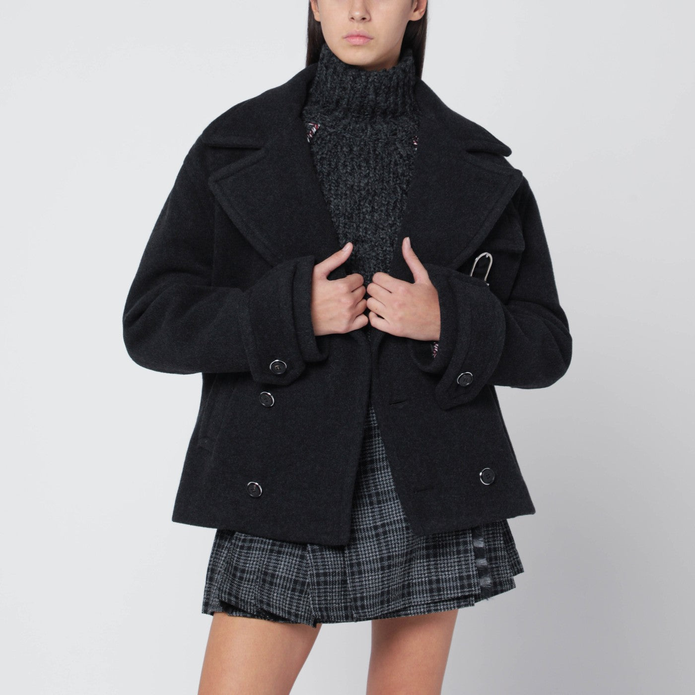 Cappotto grigio scuro mélange in lana