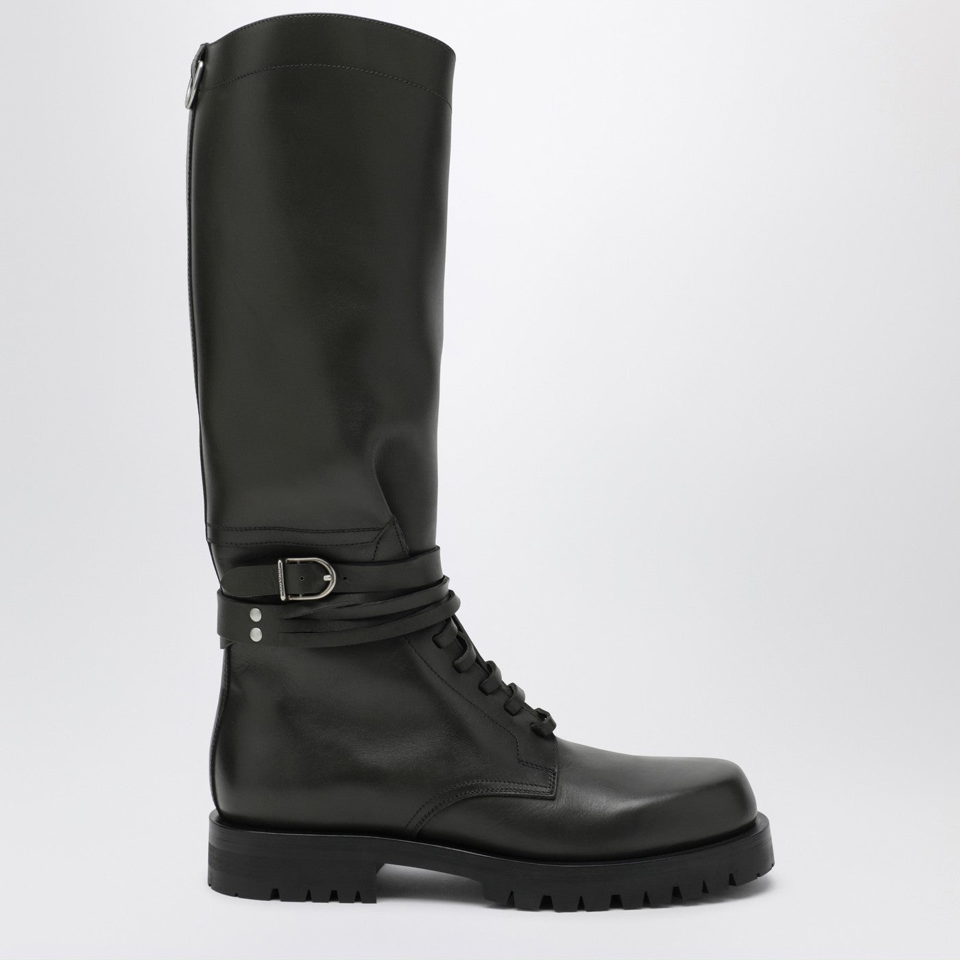 Dark green high combat boots