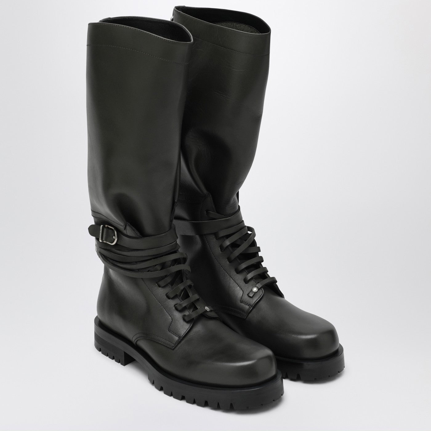 Dark green high combat boots