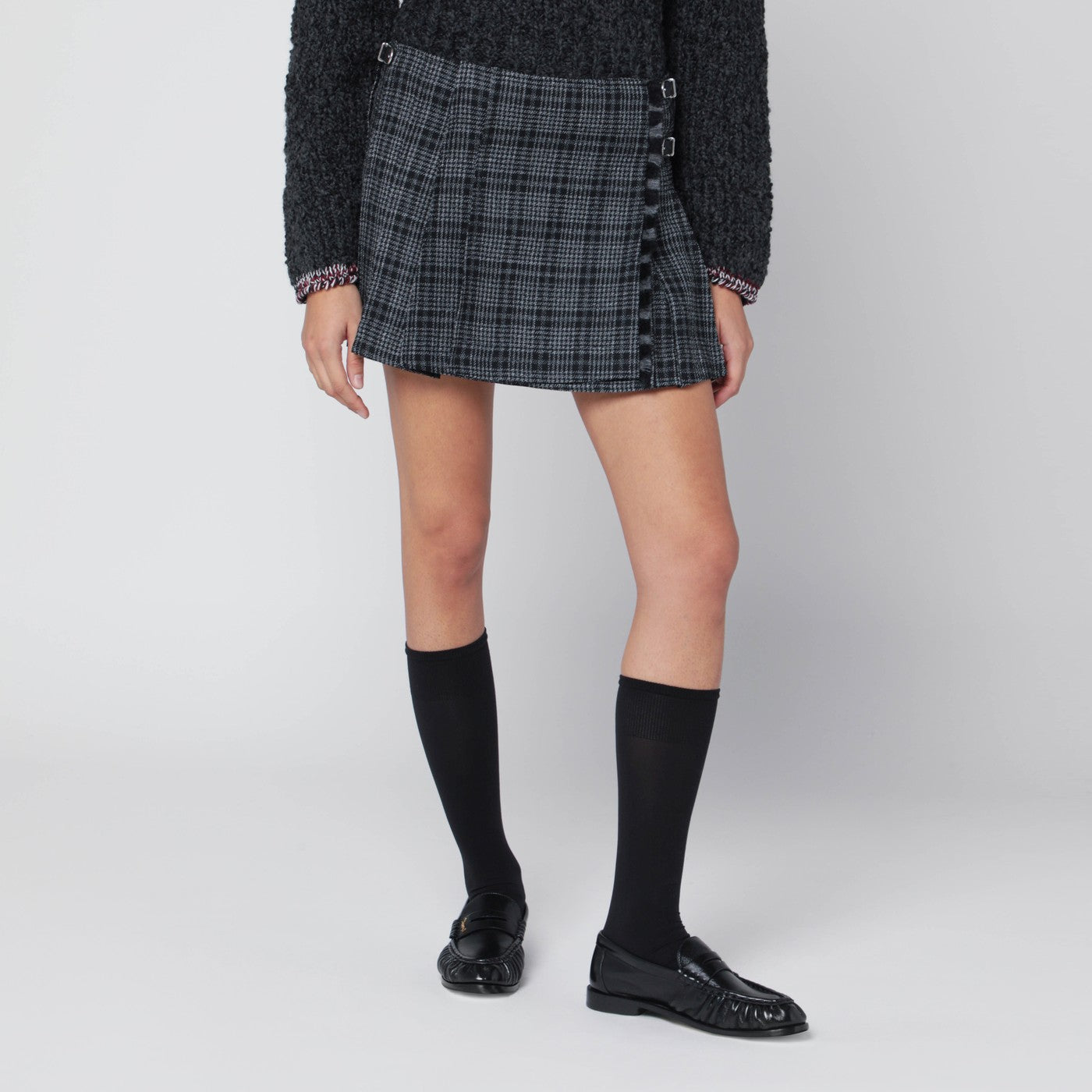 Black/white check kilt mini skirt