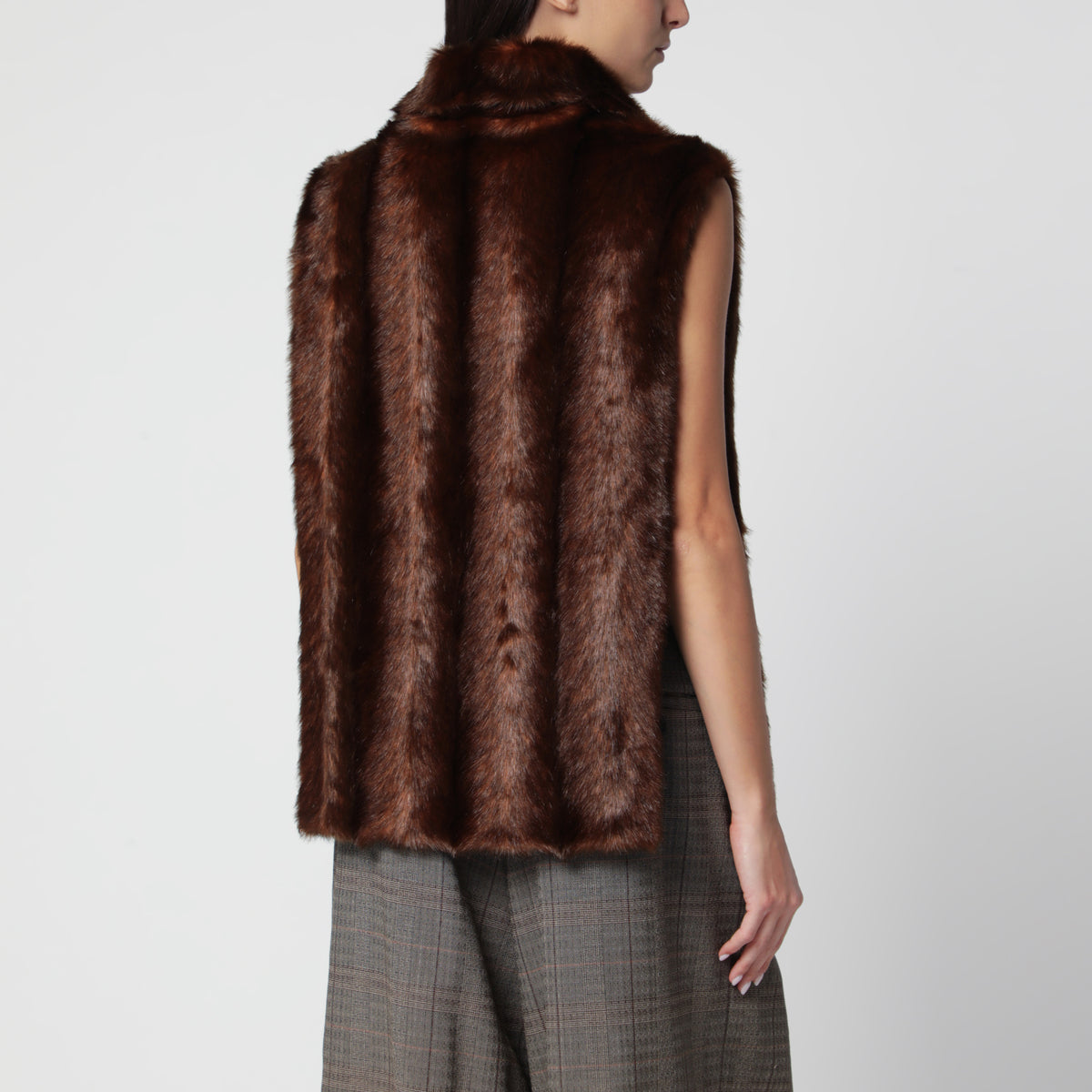 Brown faux mink-effect fur vest