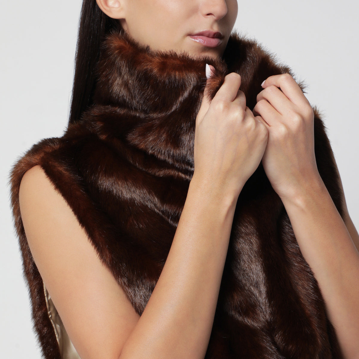 Brown faux mink-effect fur vest