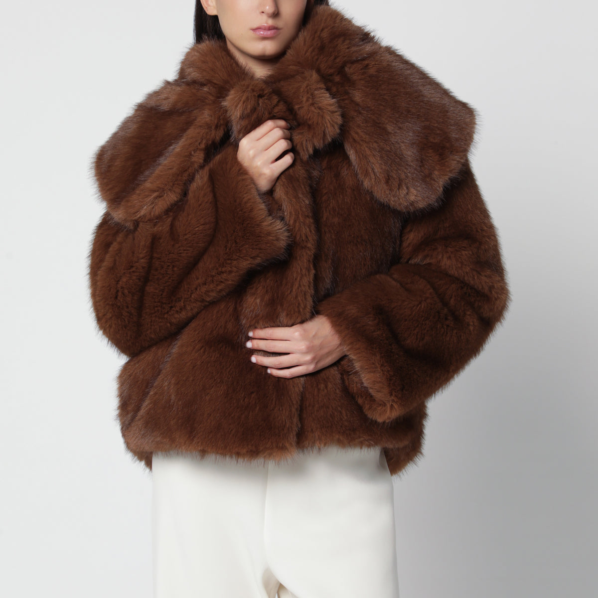 Barbra jacket in brown faux mink-effect fur