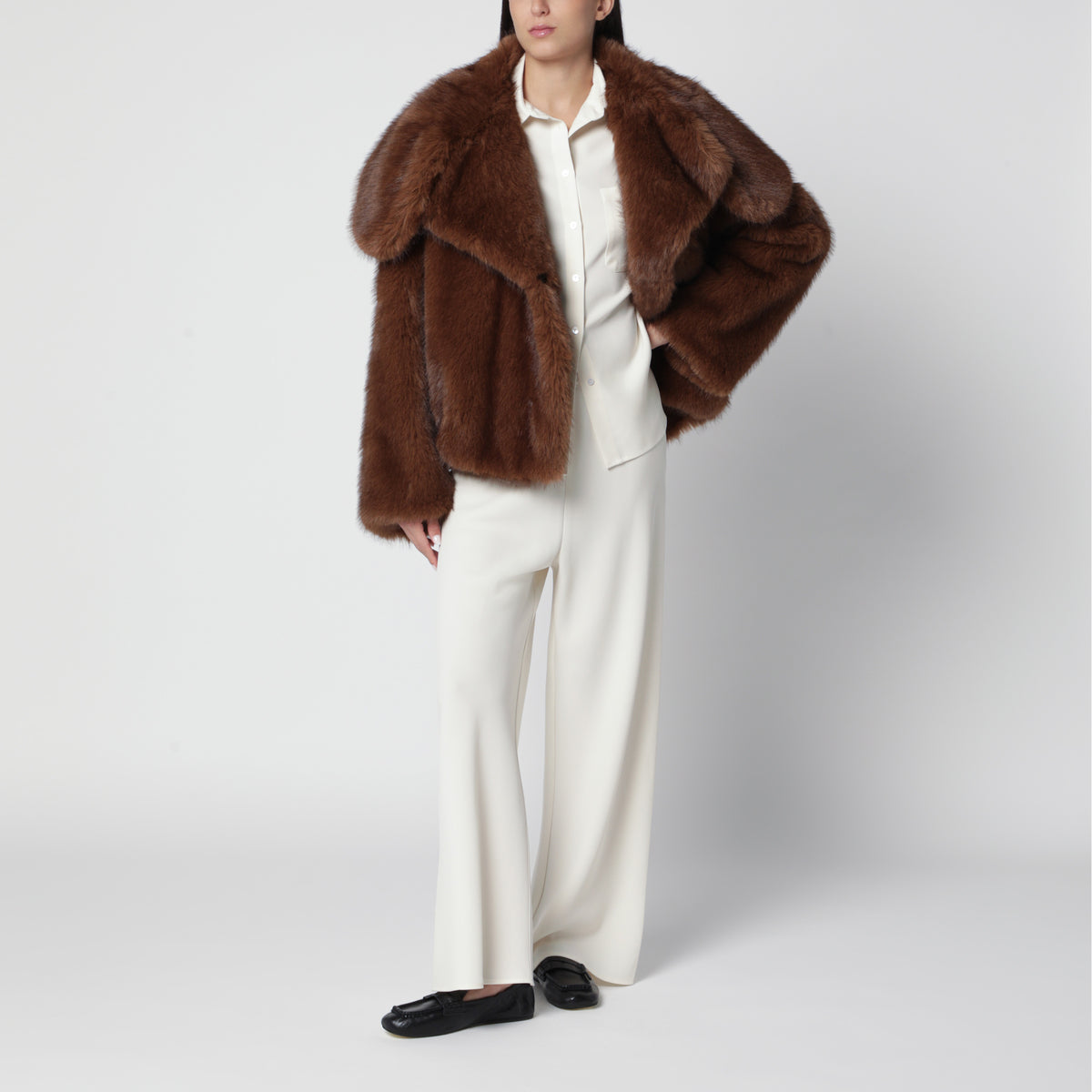Barbra jacket in brown faux mink-effect fur