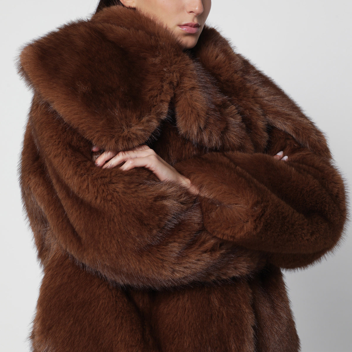 Barbra jacket in brown faux mink-effect fur