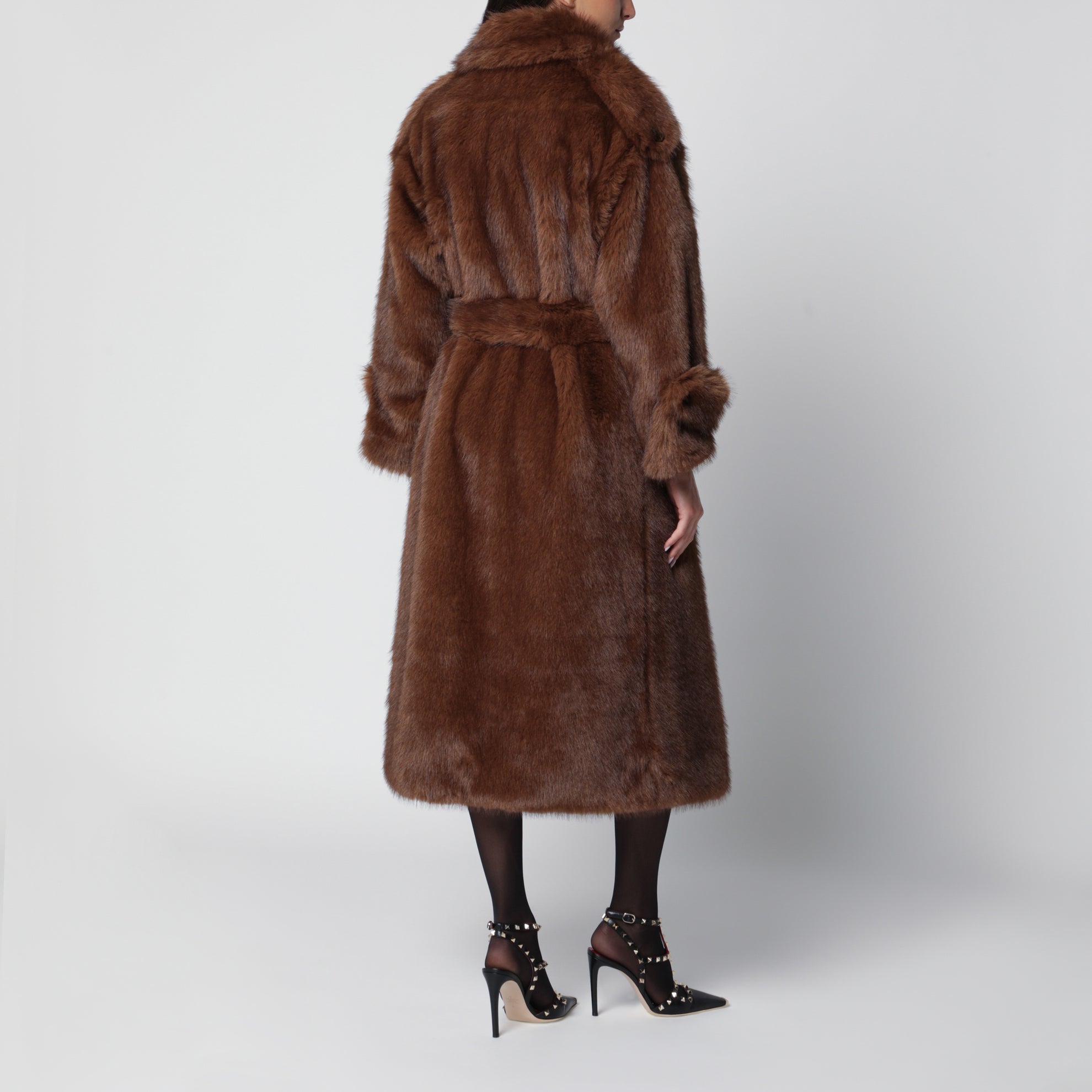 Manteau croisé Farrah marron avec ceinture