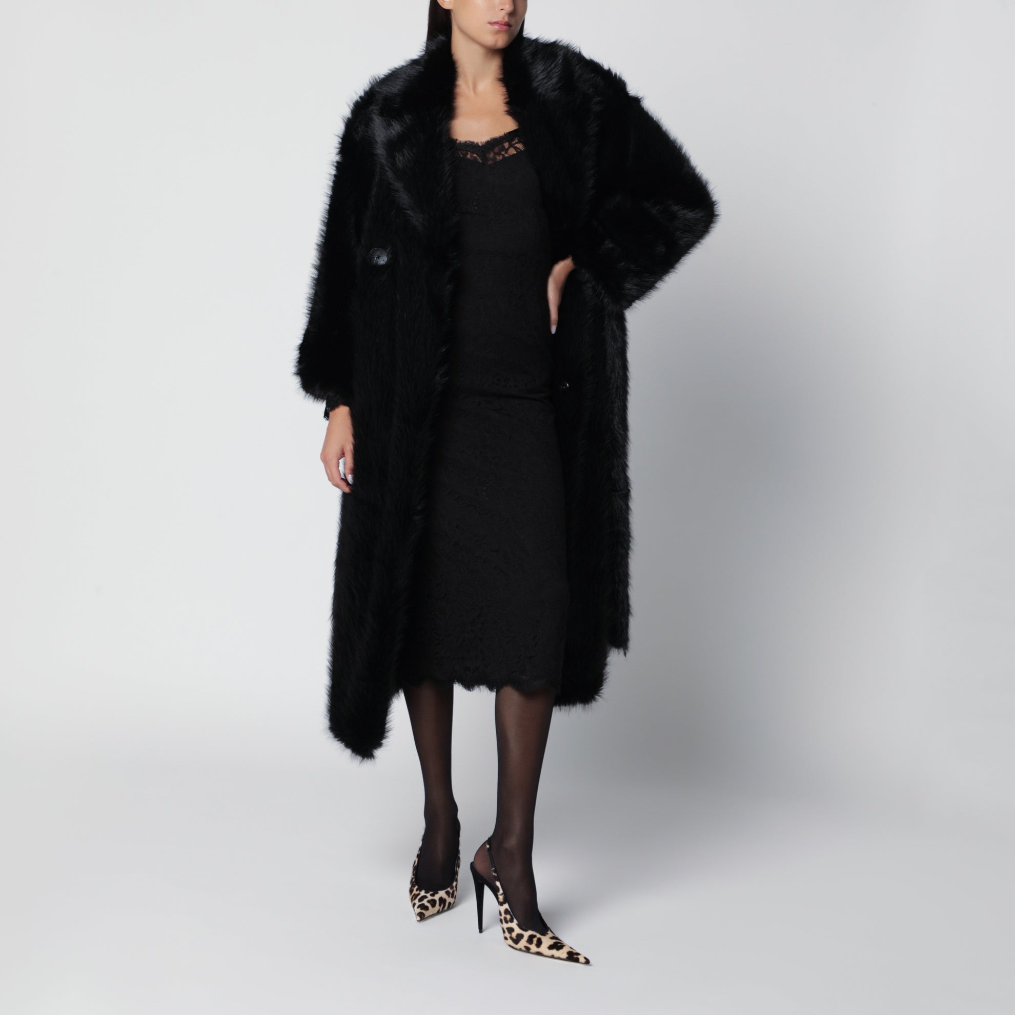 Manteau croisé Jackie noir avec ceinture