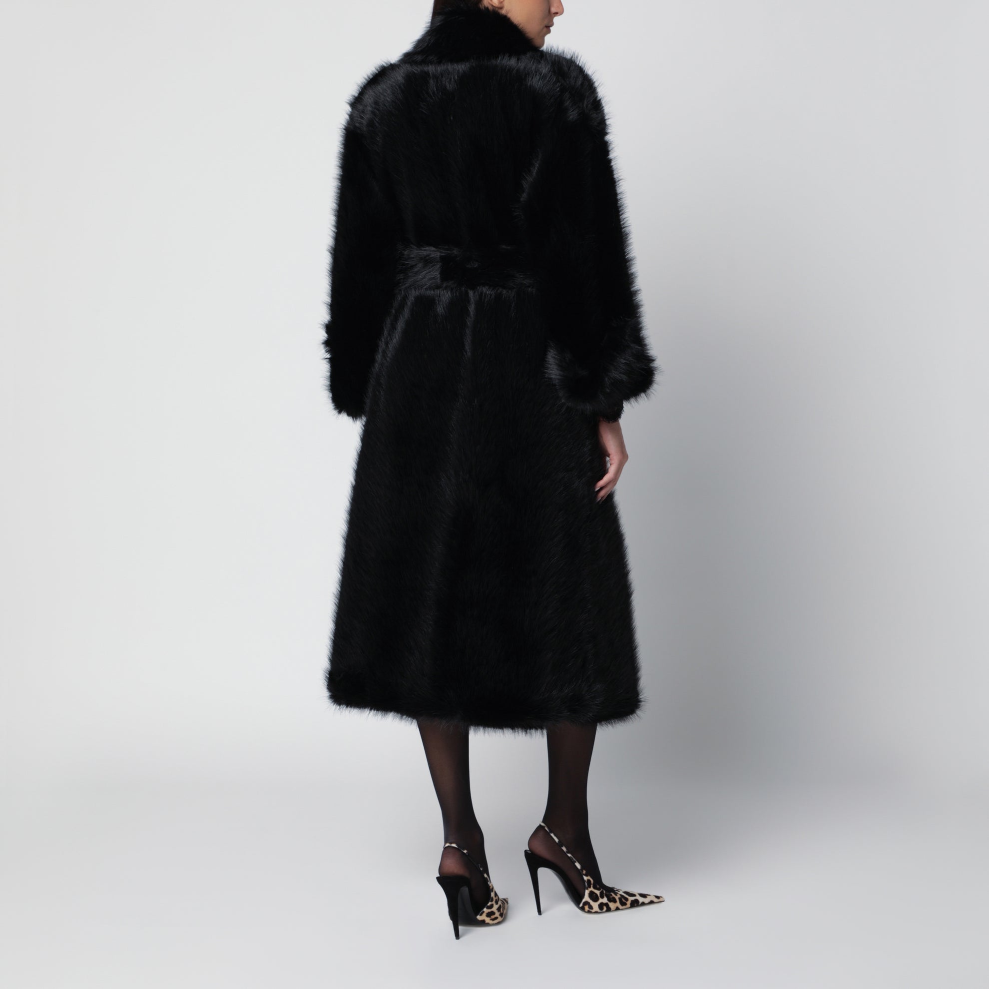 Manteau croisé Jackie noir avec ceinture