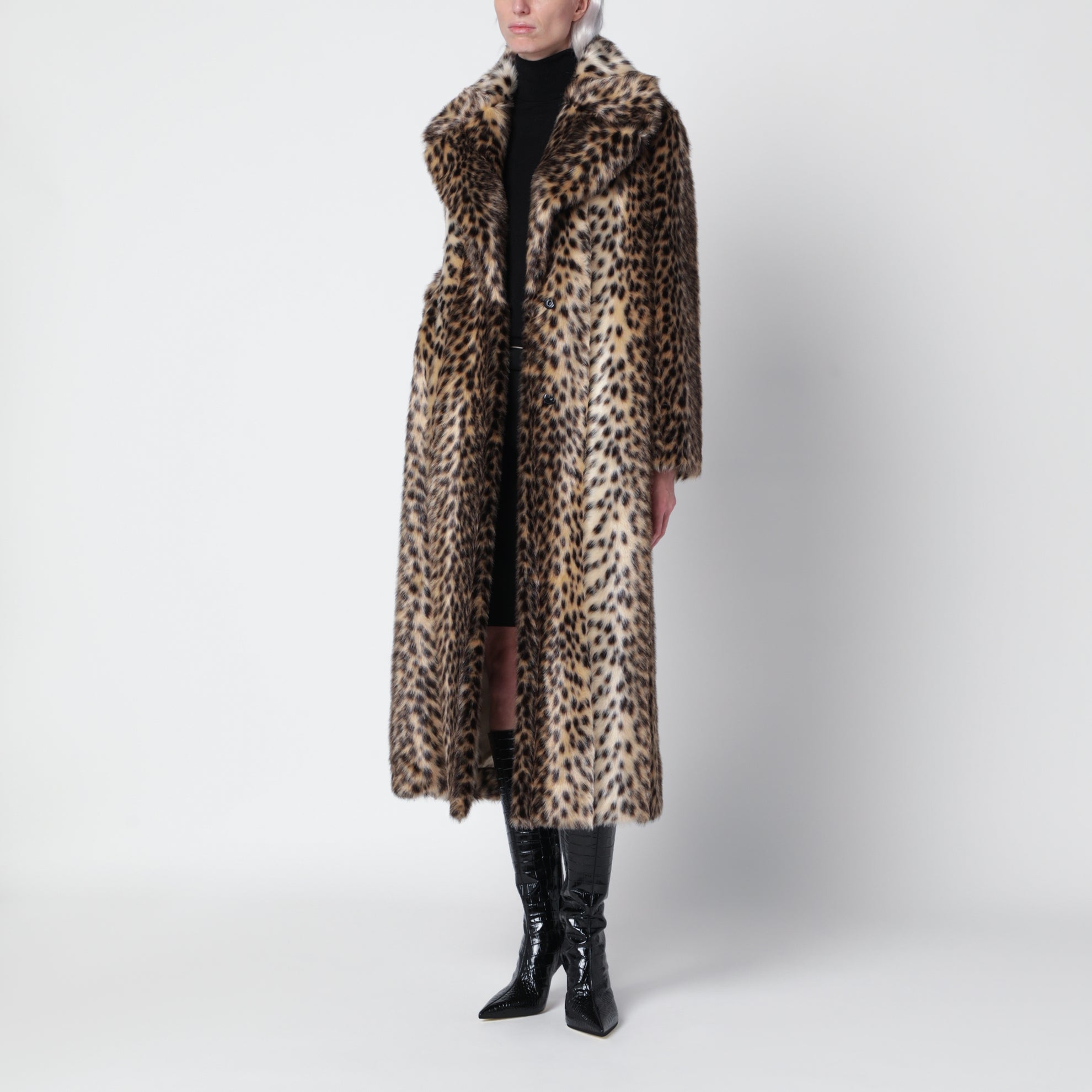Leopard-print faux fur coat