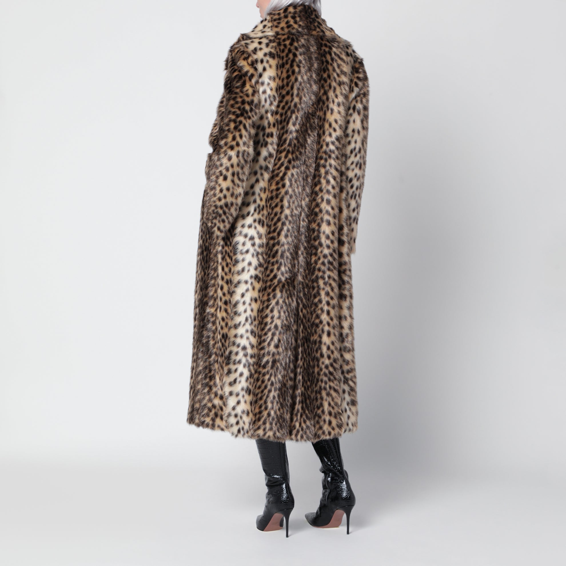 Leopard-print faux fur coat