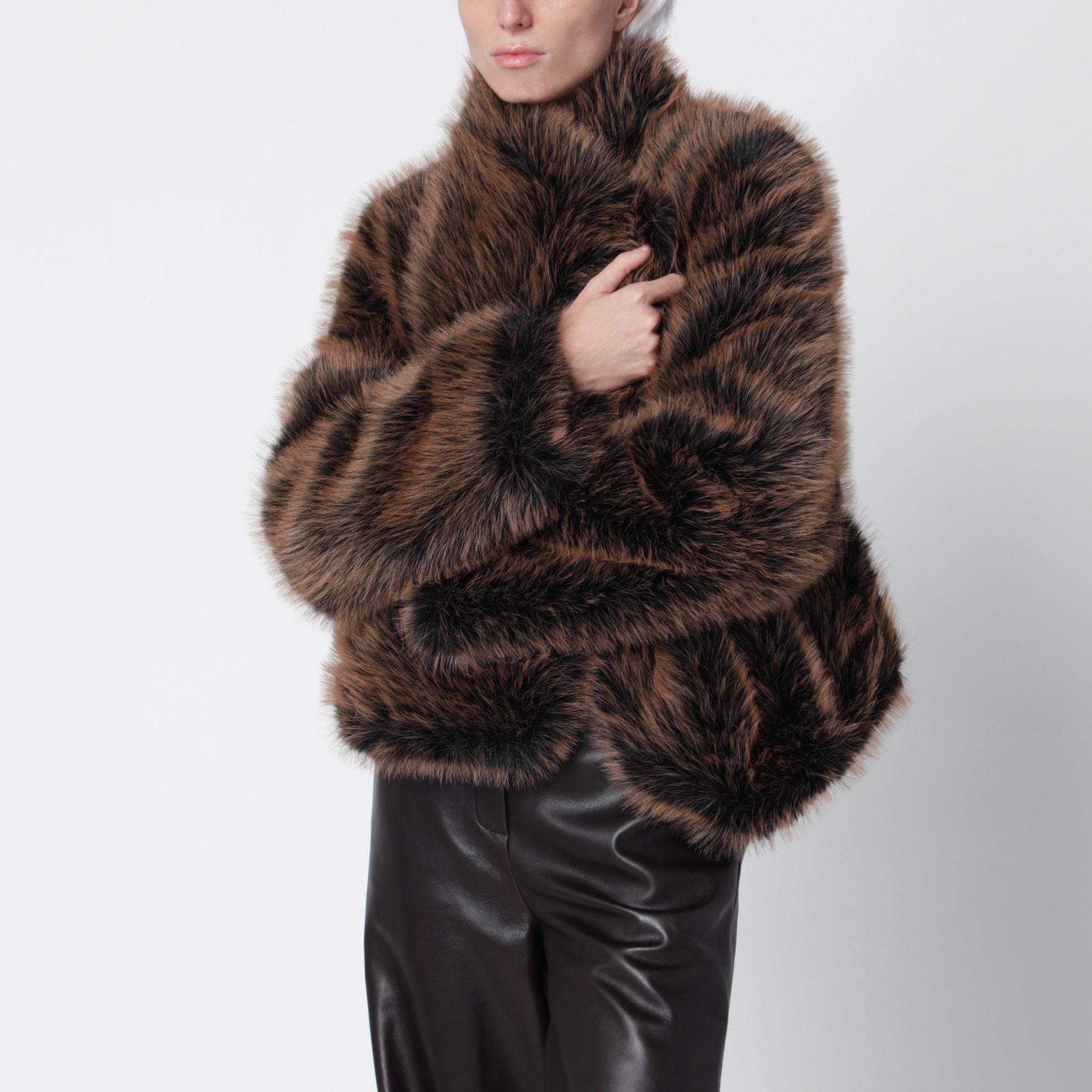 Schwarz/braune Susan Jacke aus Kunstpelz