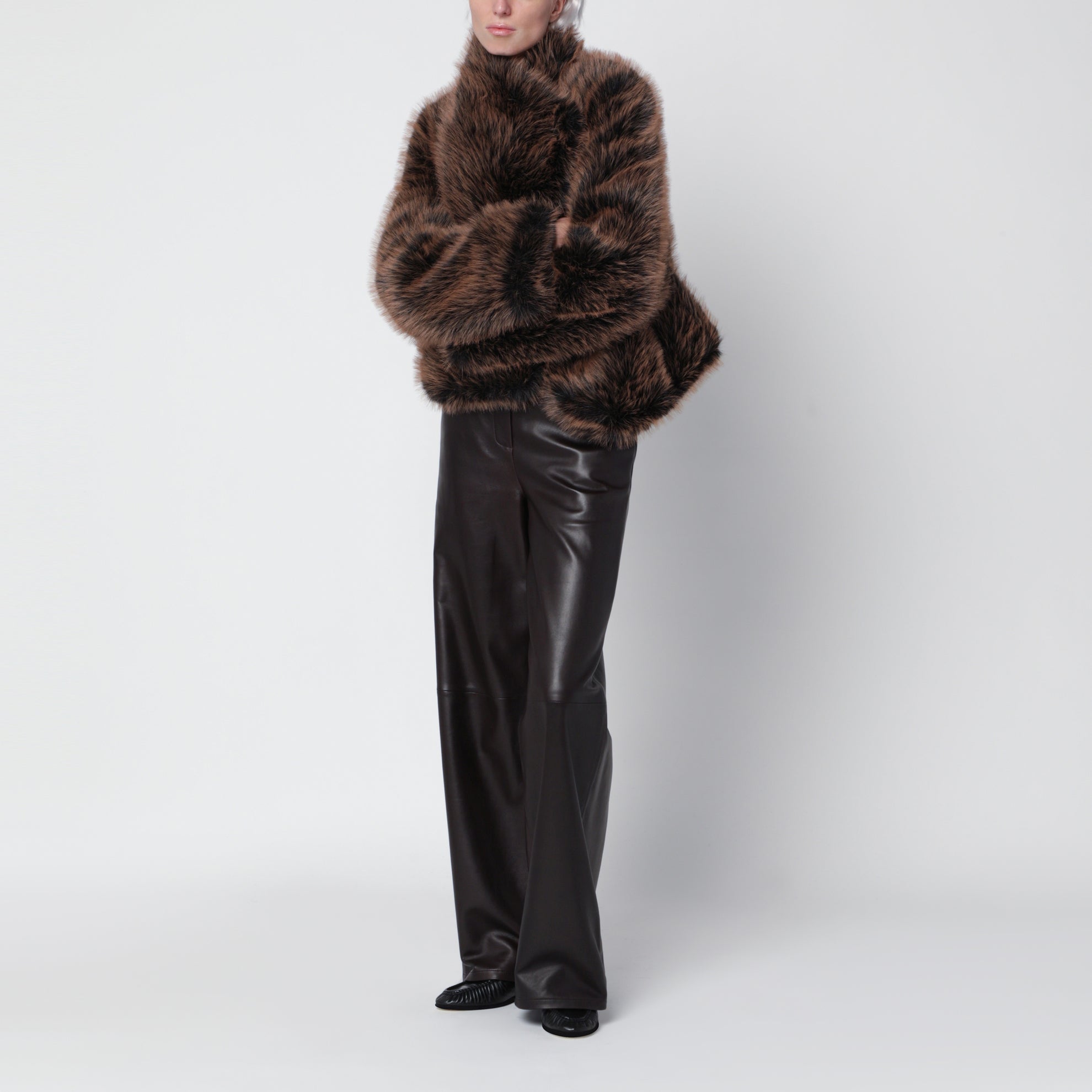 Schwarz/braune Susan Jacke aus Kunstpelz