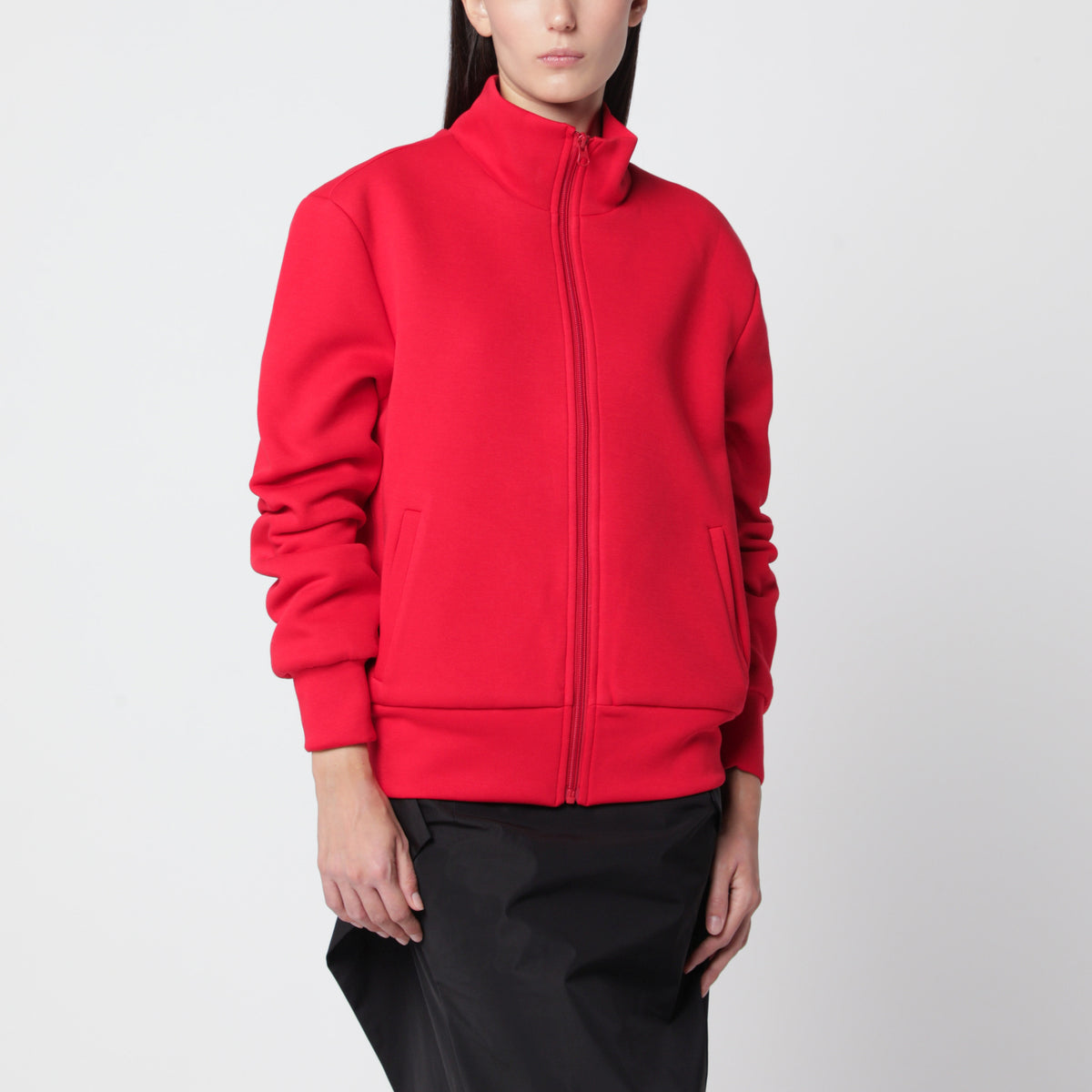 Sweat-shirt zippé rouge en mélange de coton