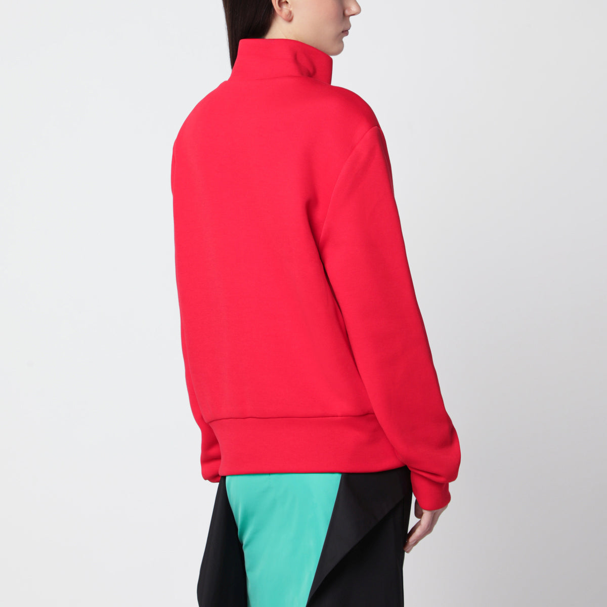 Sweat-shirt zippé rouge en mélange de coton