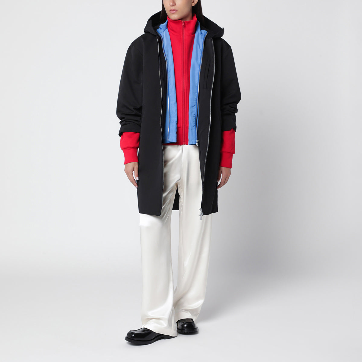 Parka superposée noire/bleue en mélange de coton