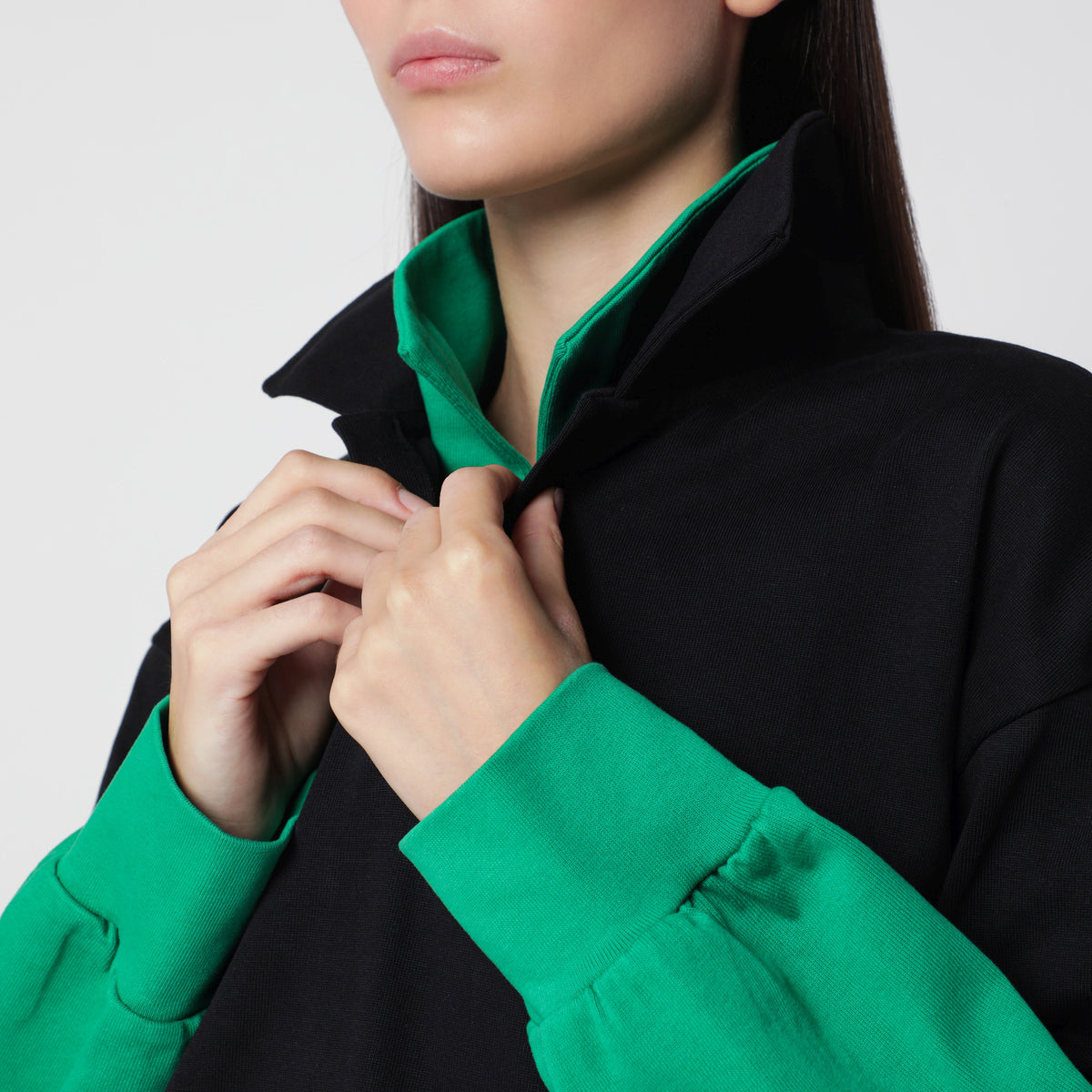 Sweat-shirt superposé noir/vert en coton