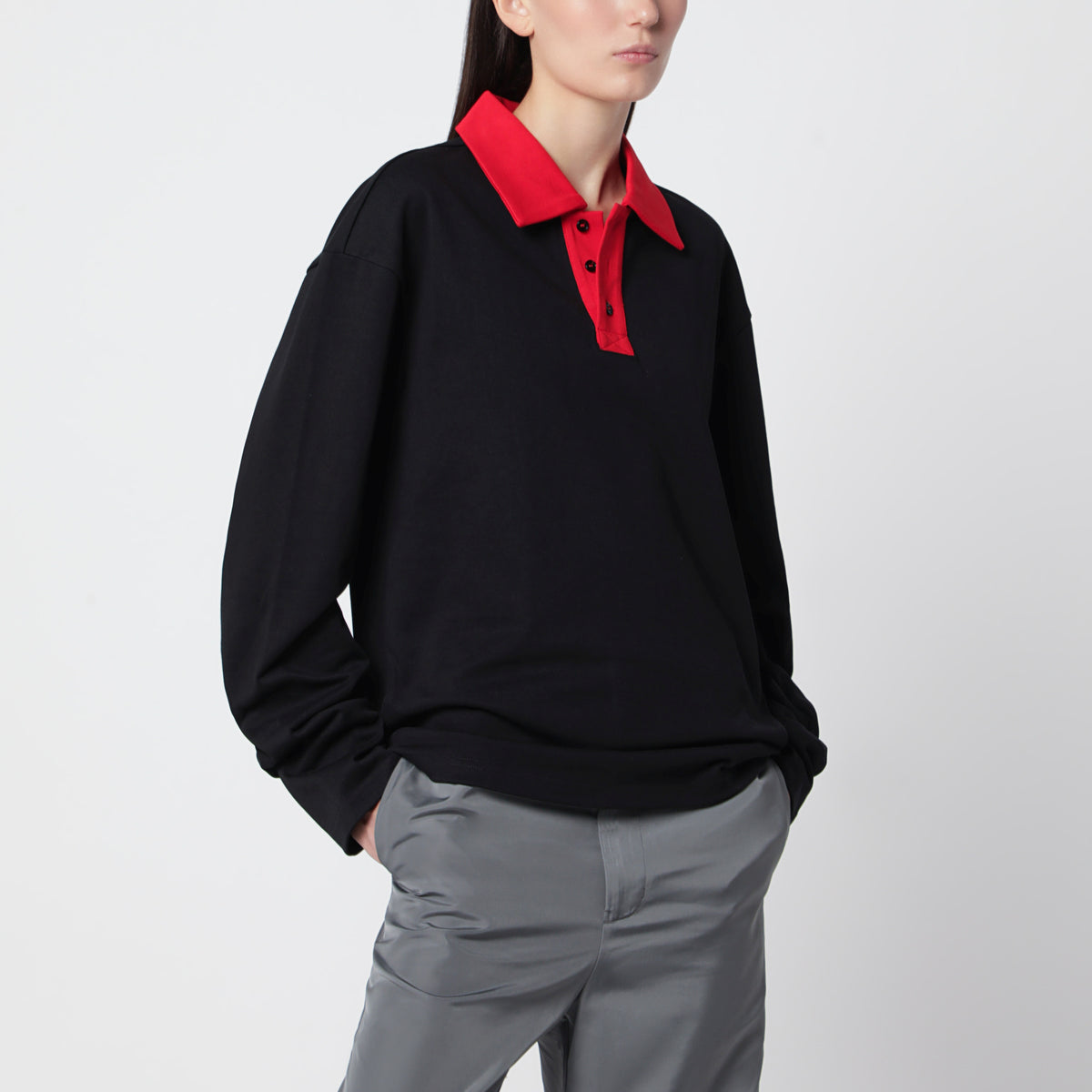 Polo oversize noir/rouge en coton