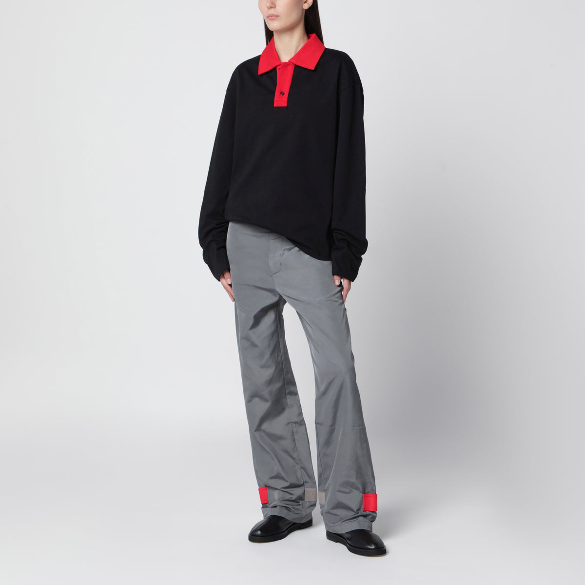 Polo oversize noir/rouge en coton