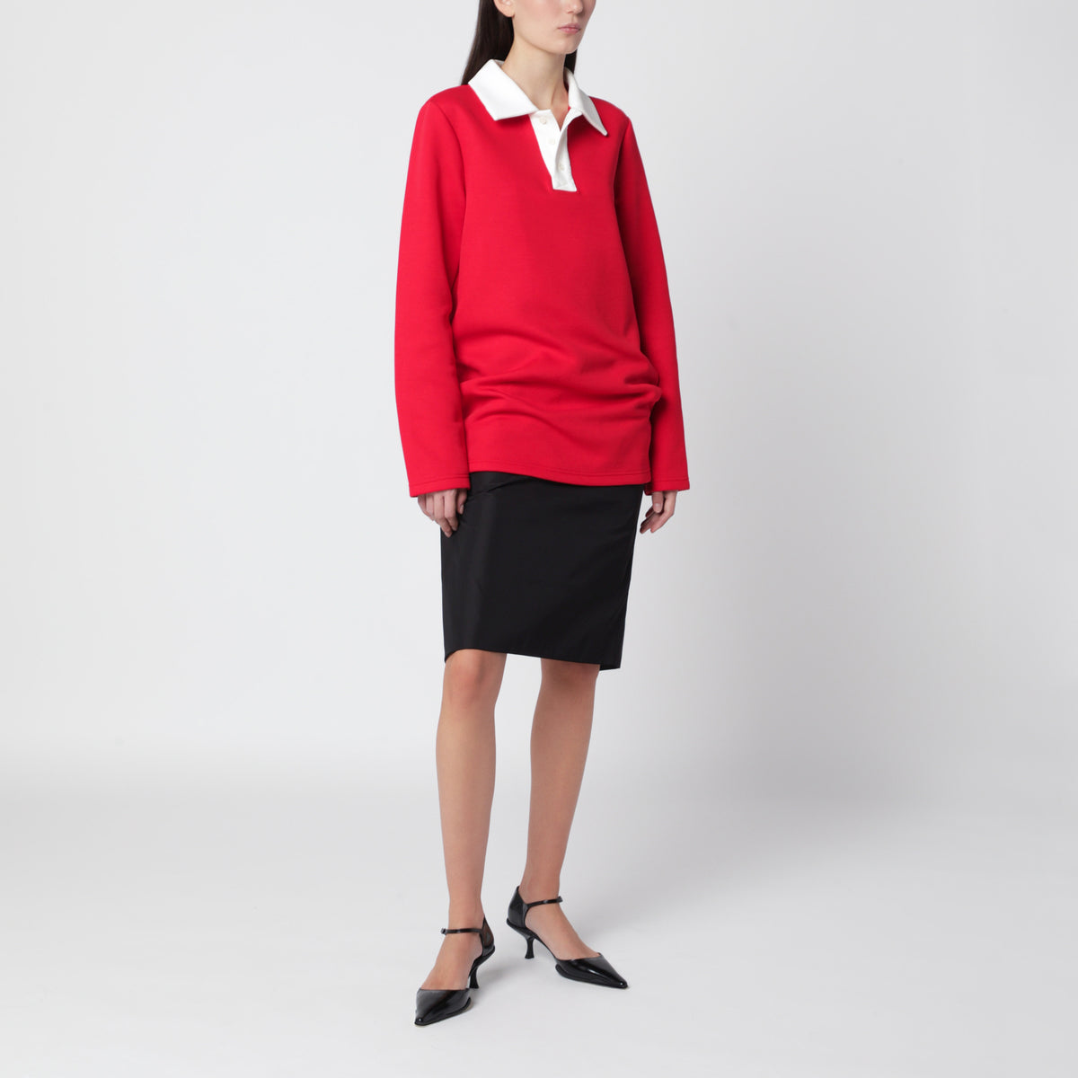 Polo oversize rouge/blanc en coton