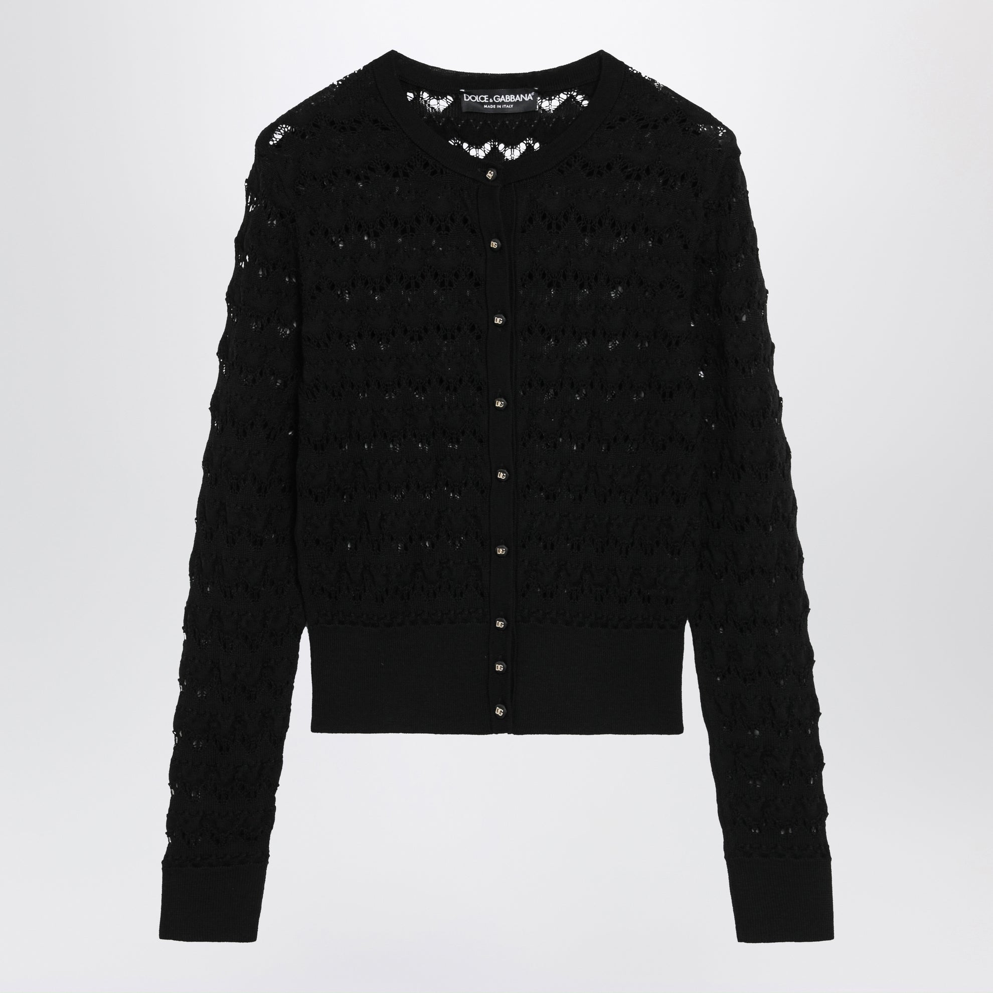 Cardigan traforato in lana vergine nero