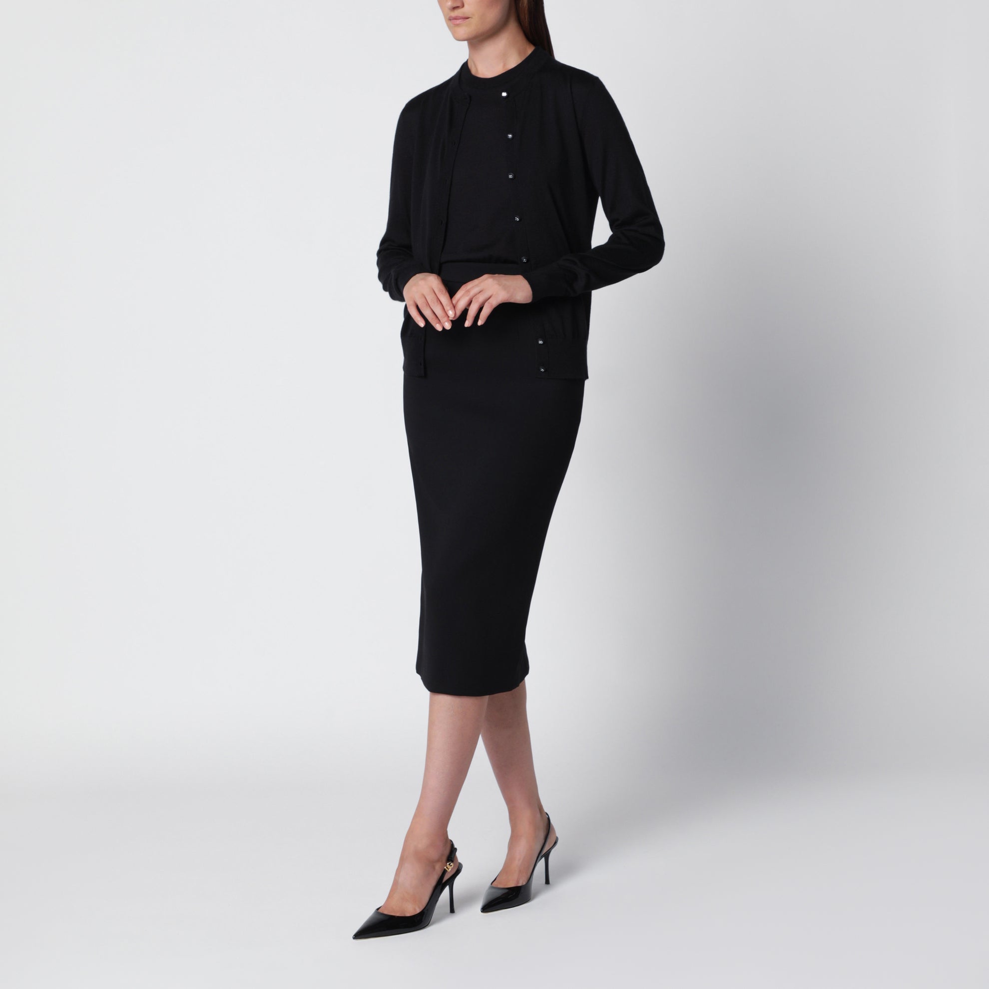 Cardigan nero in cashmere e seta