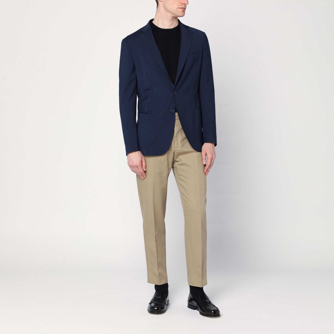 Blue wool-blend single-breasted jacket