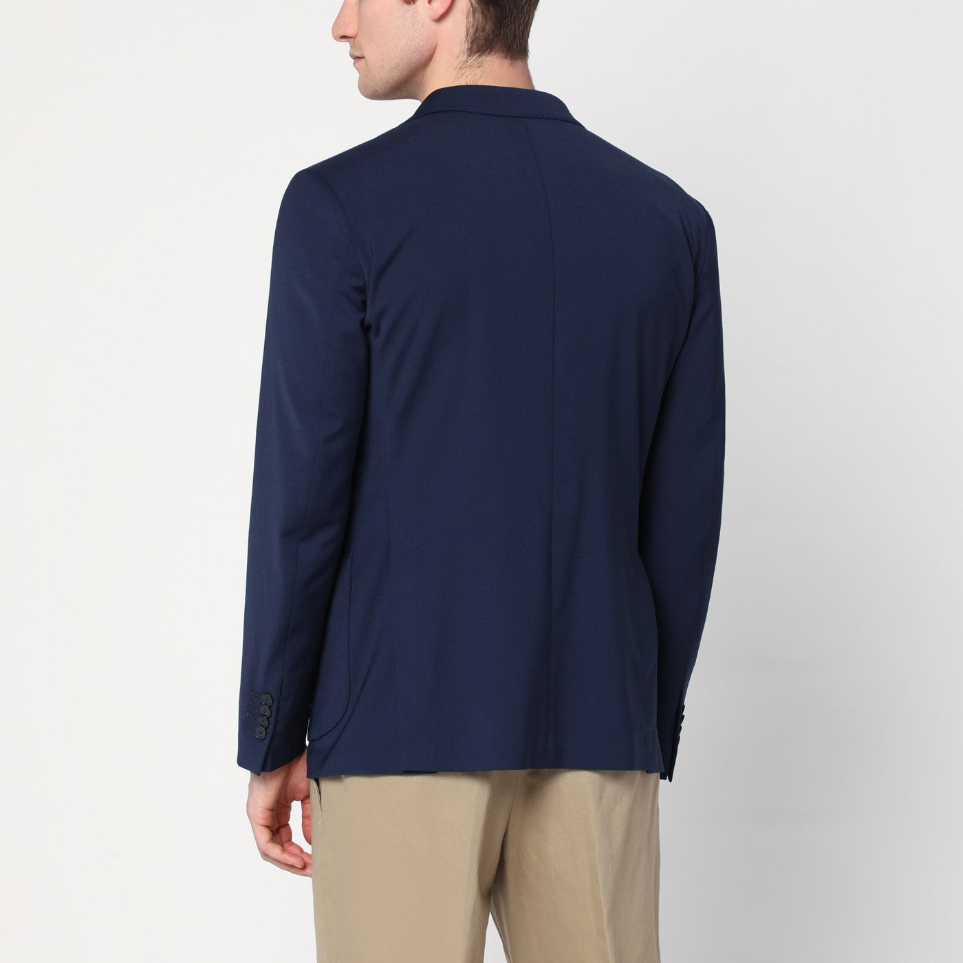 Blue wool-blend single-breasted jacket