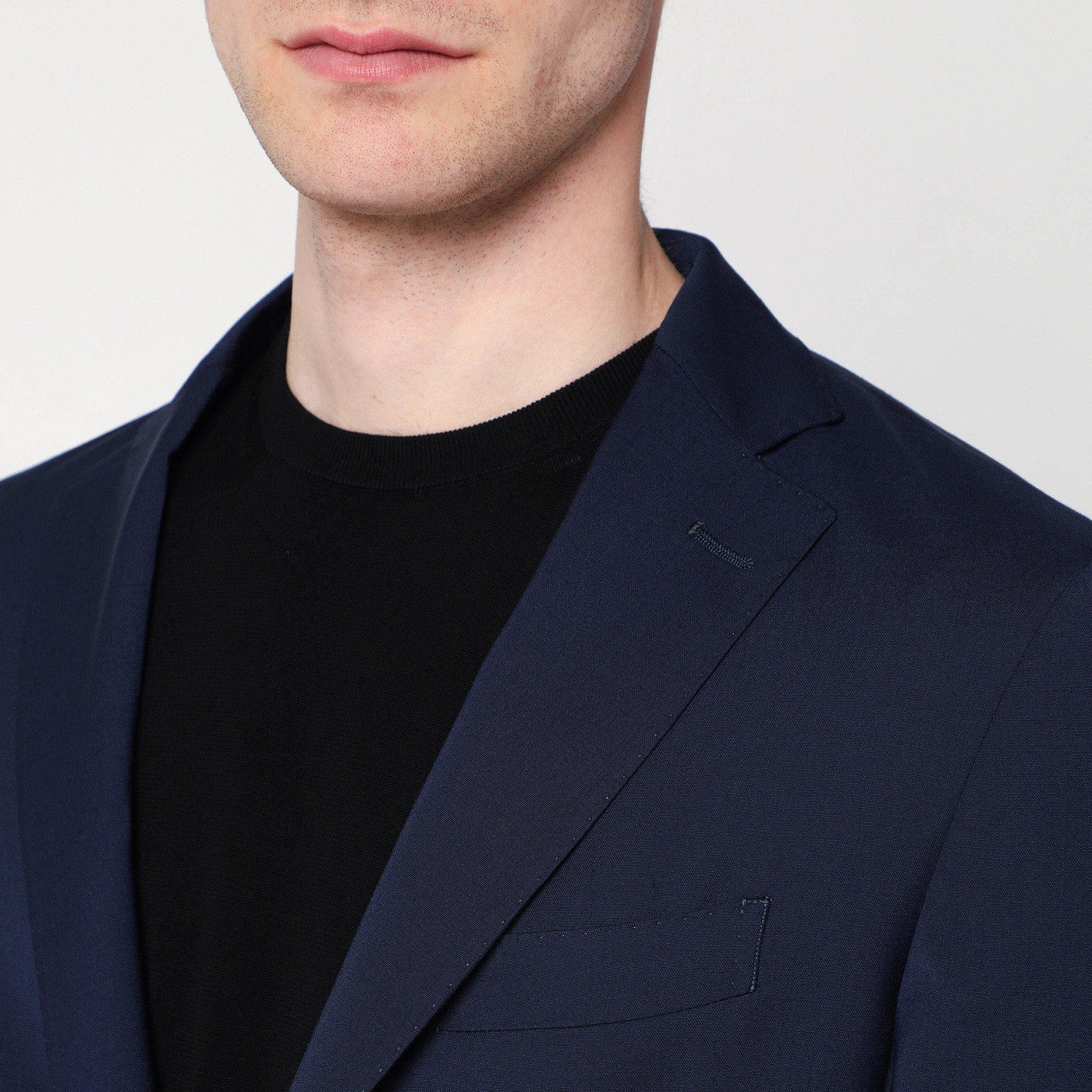 Blue wool-blend single-breasted jacket