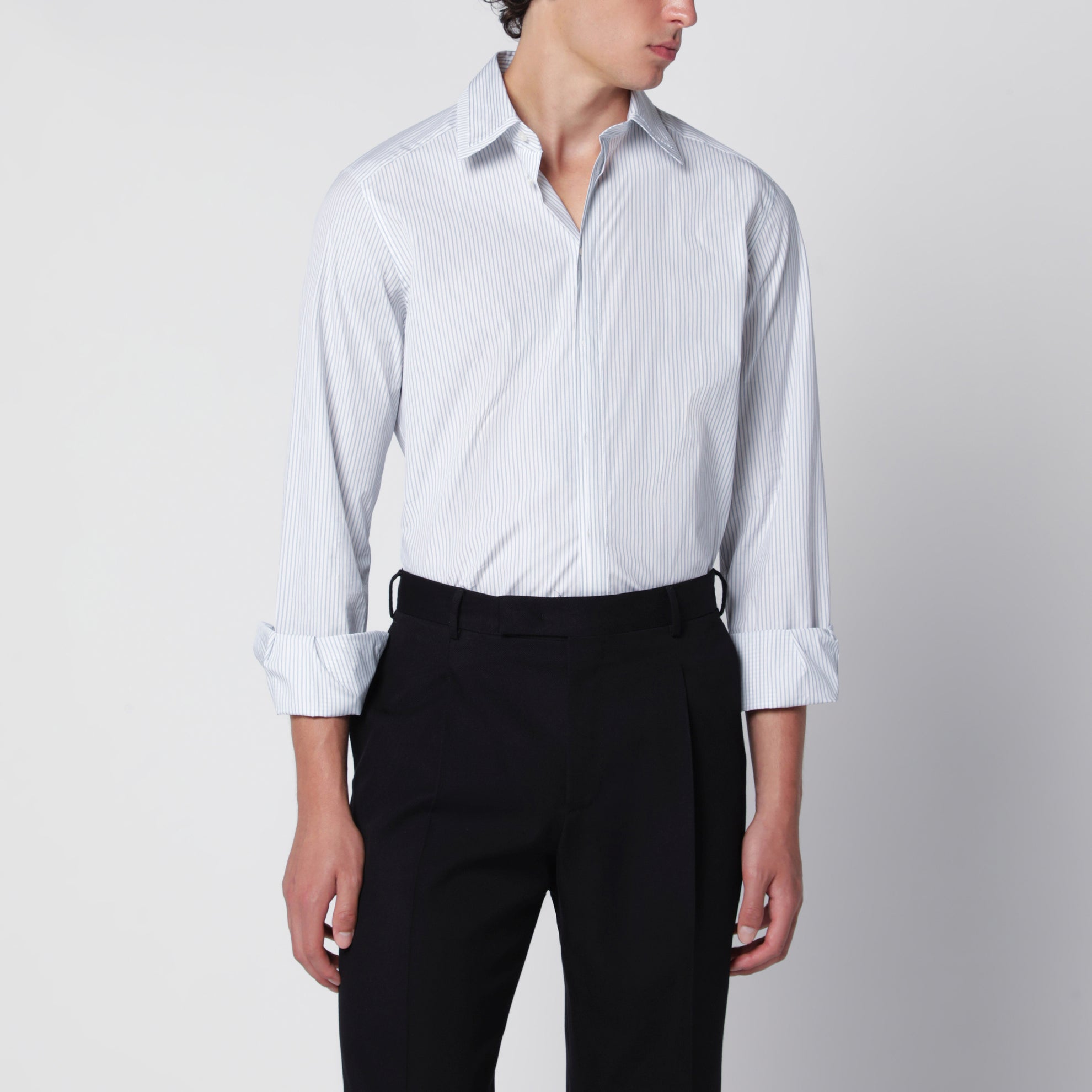 Camicia con doppio colletto bianca a righe