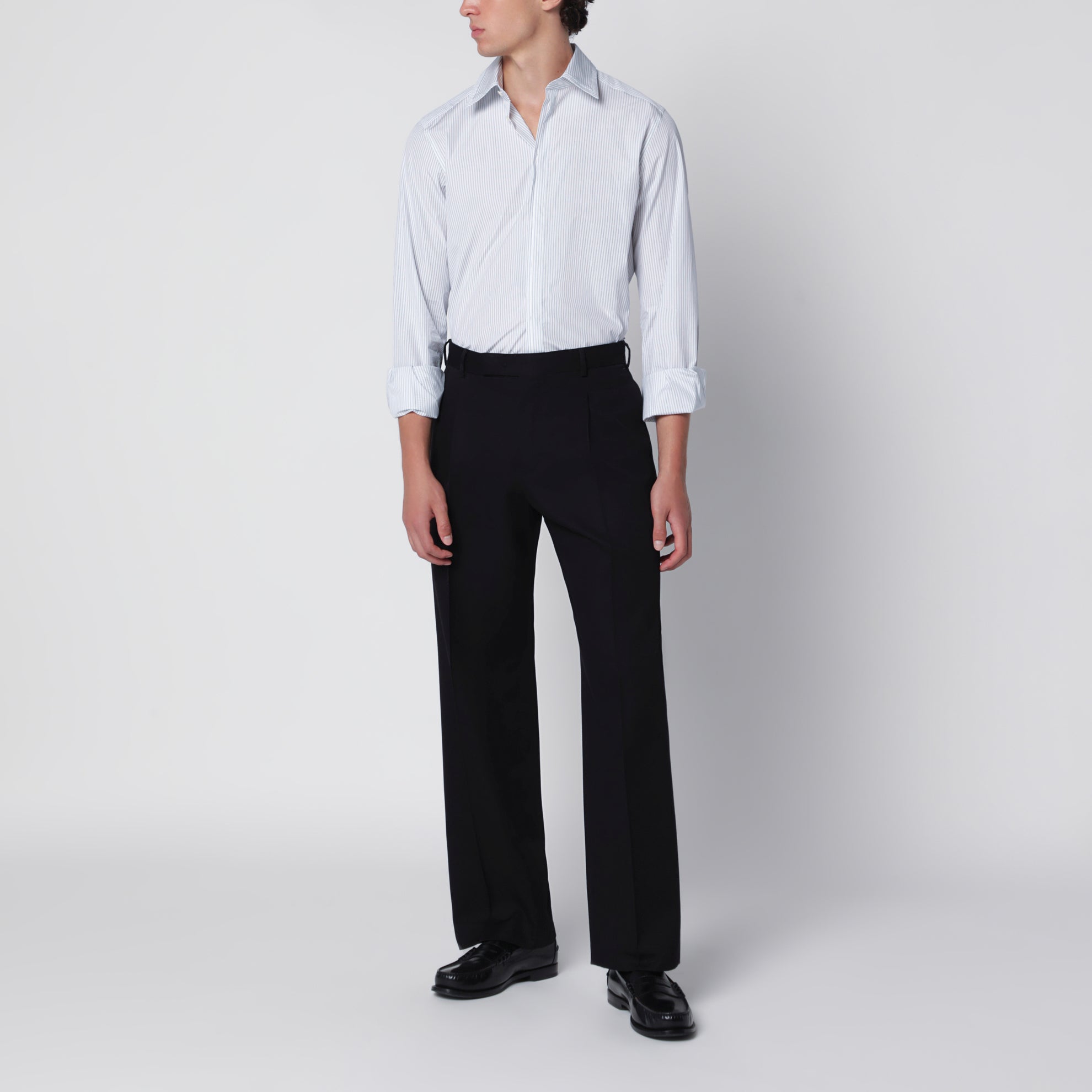 Camicia con doppio colletto bianca a righe