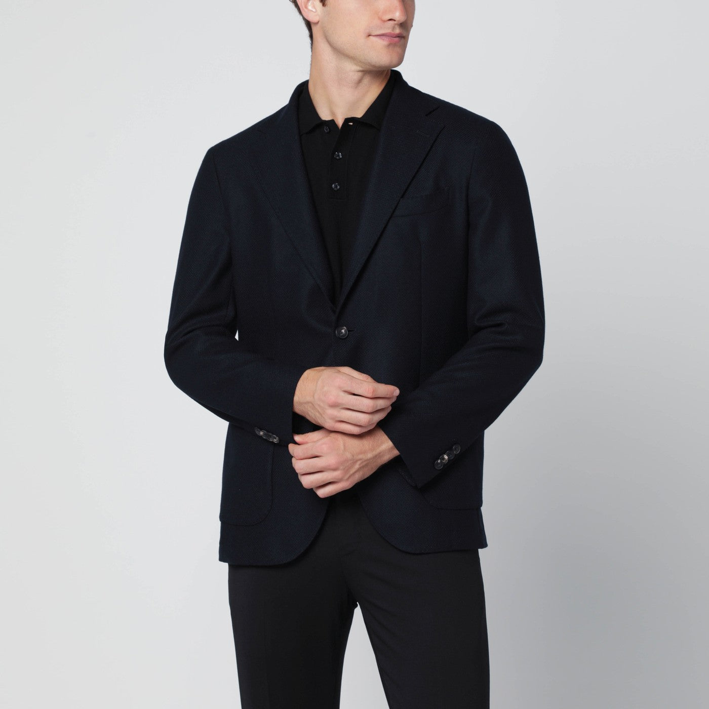 Navy blue single-breasted wool jacket