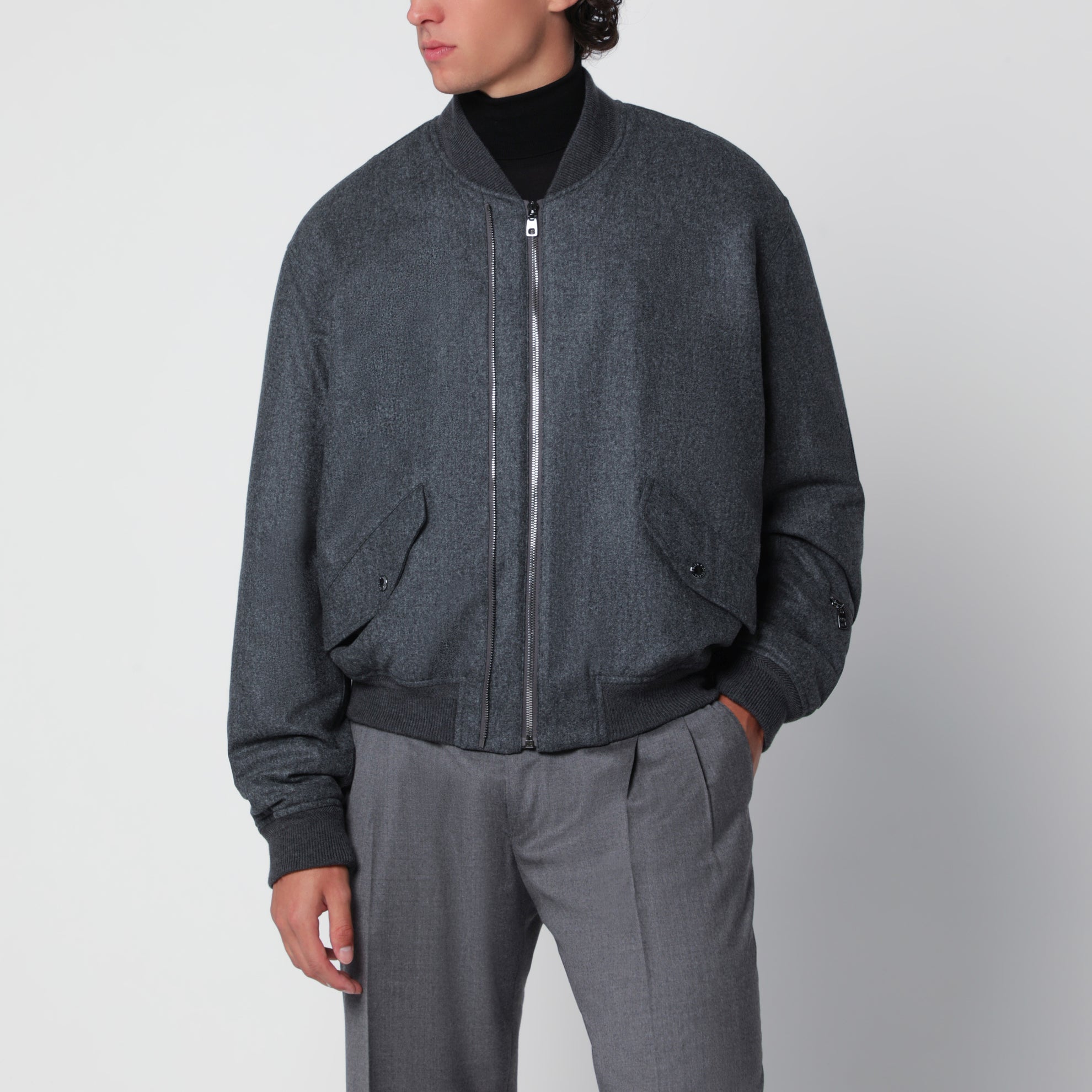 Bomber zippé gris chiné en laine