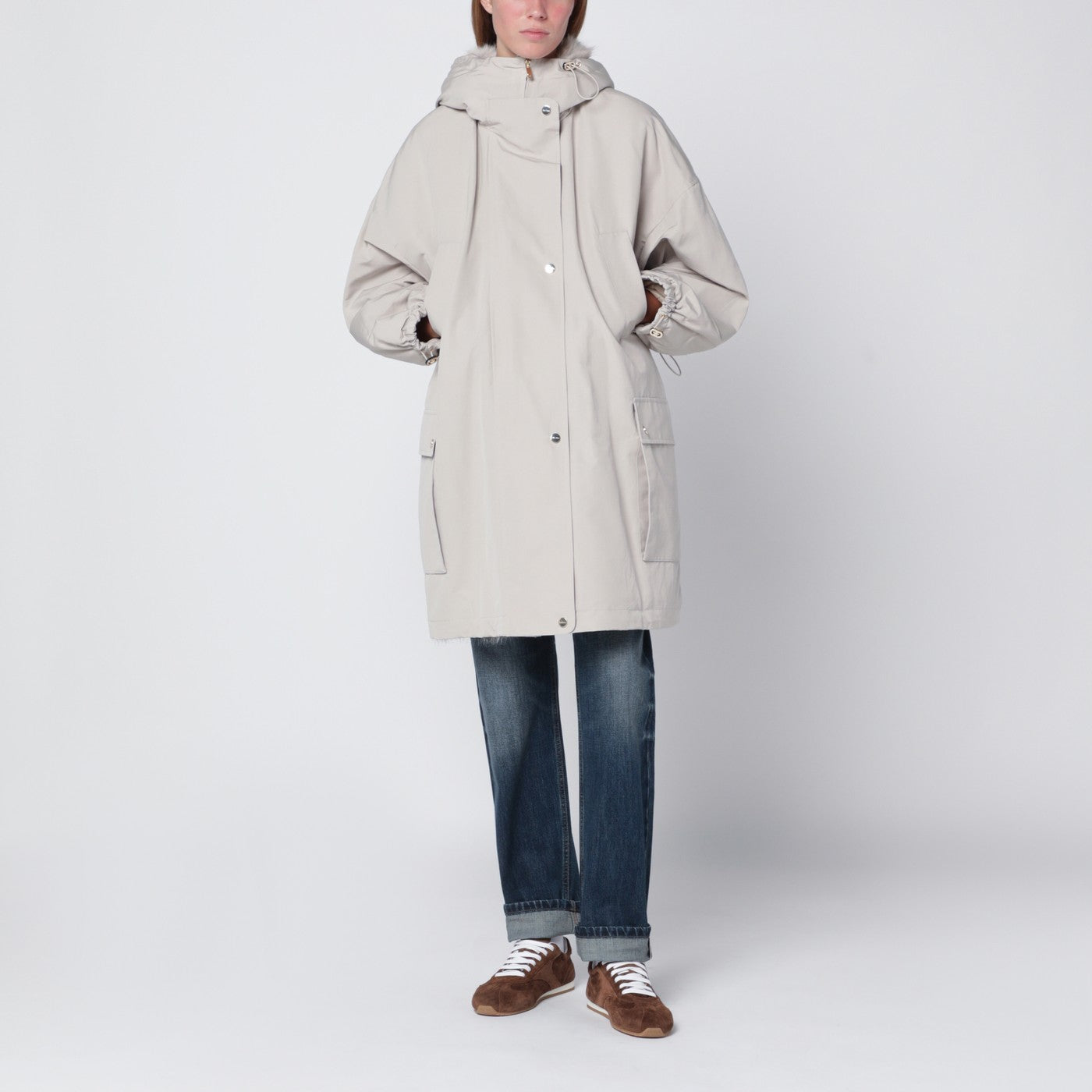 Light beige cotton blend parka