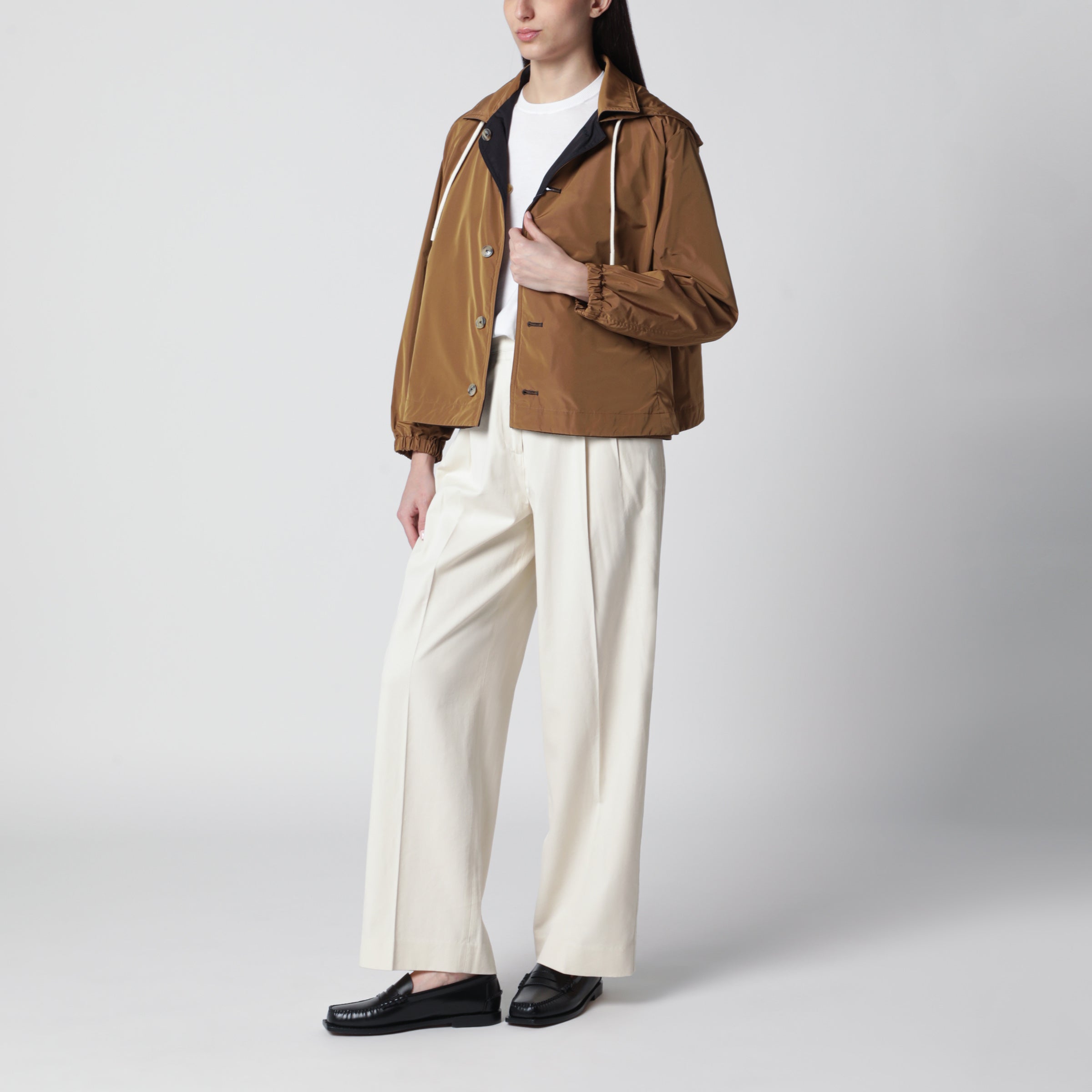 HERNO Reversible Jacket Blue/Caramel in Cotton Gabardine | TheDoubleF