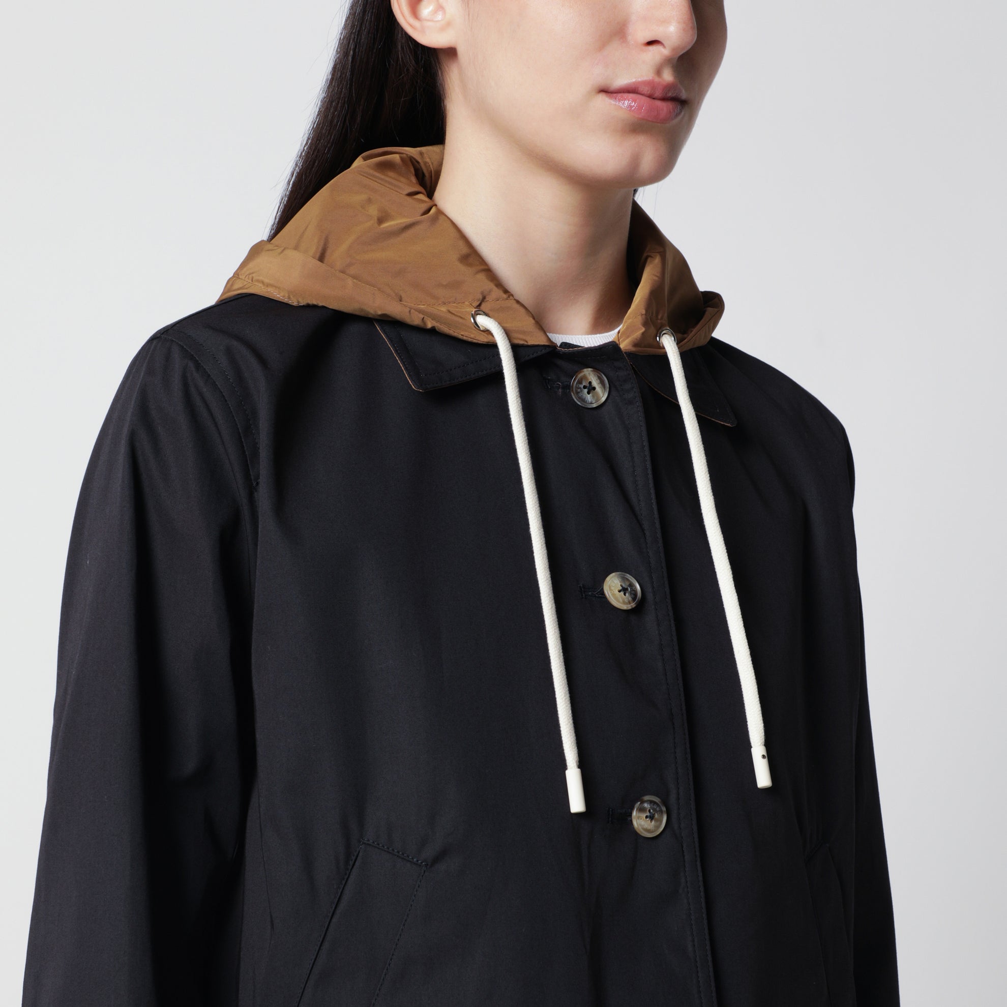 Giacca reversibile blu/caramello in gabardina di cotone