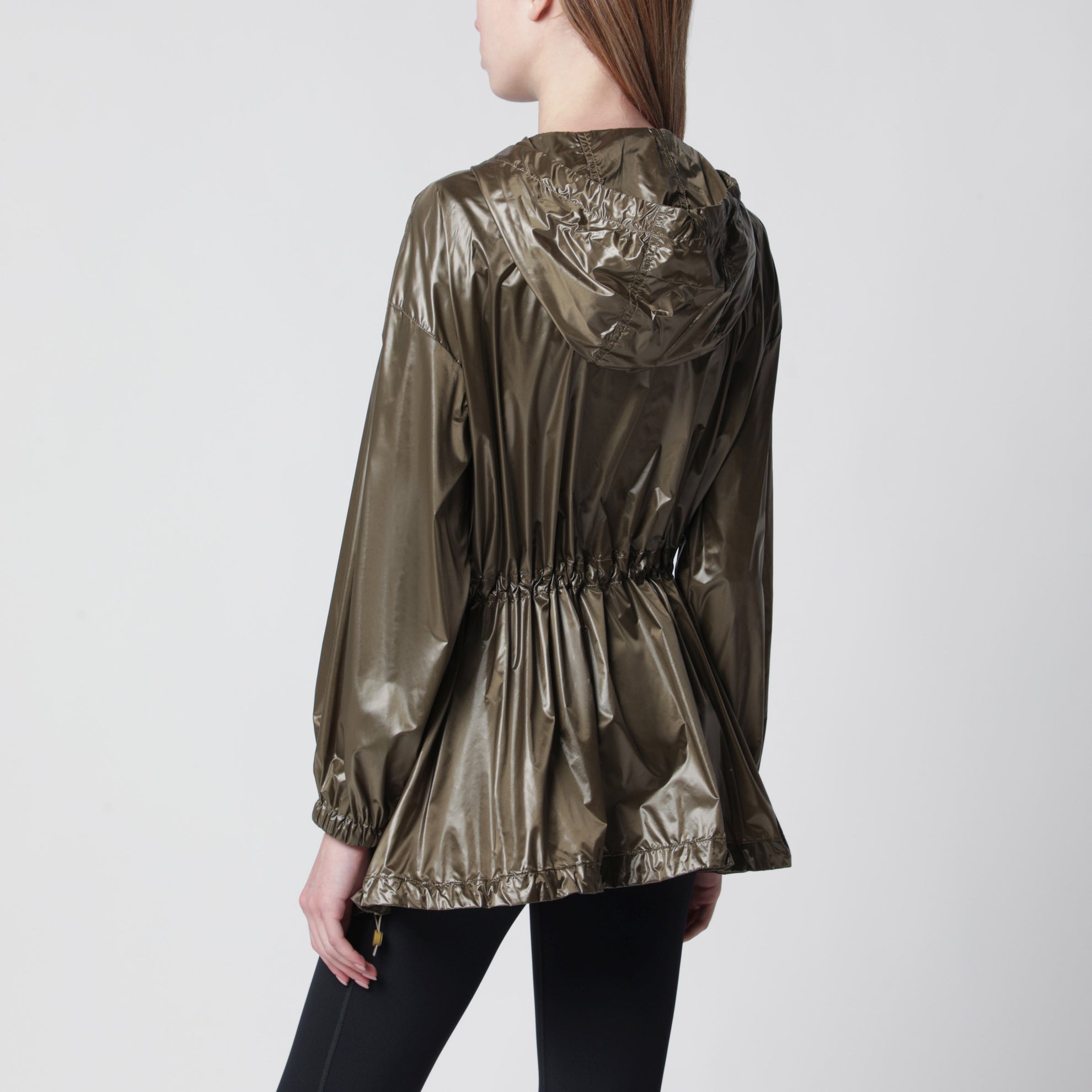 Olive green shiny nylon parka
