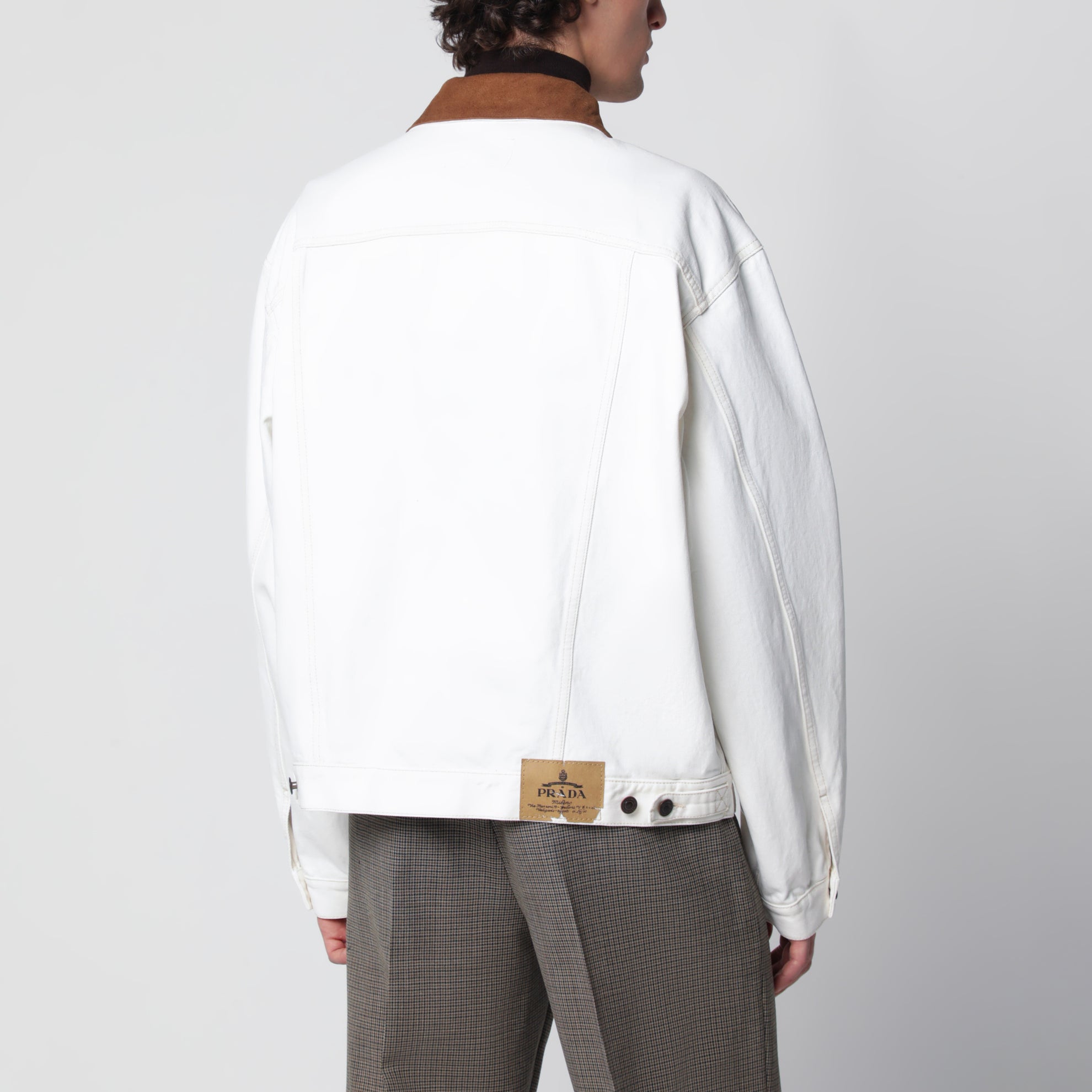 White old denim jacket with leather details