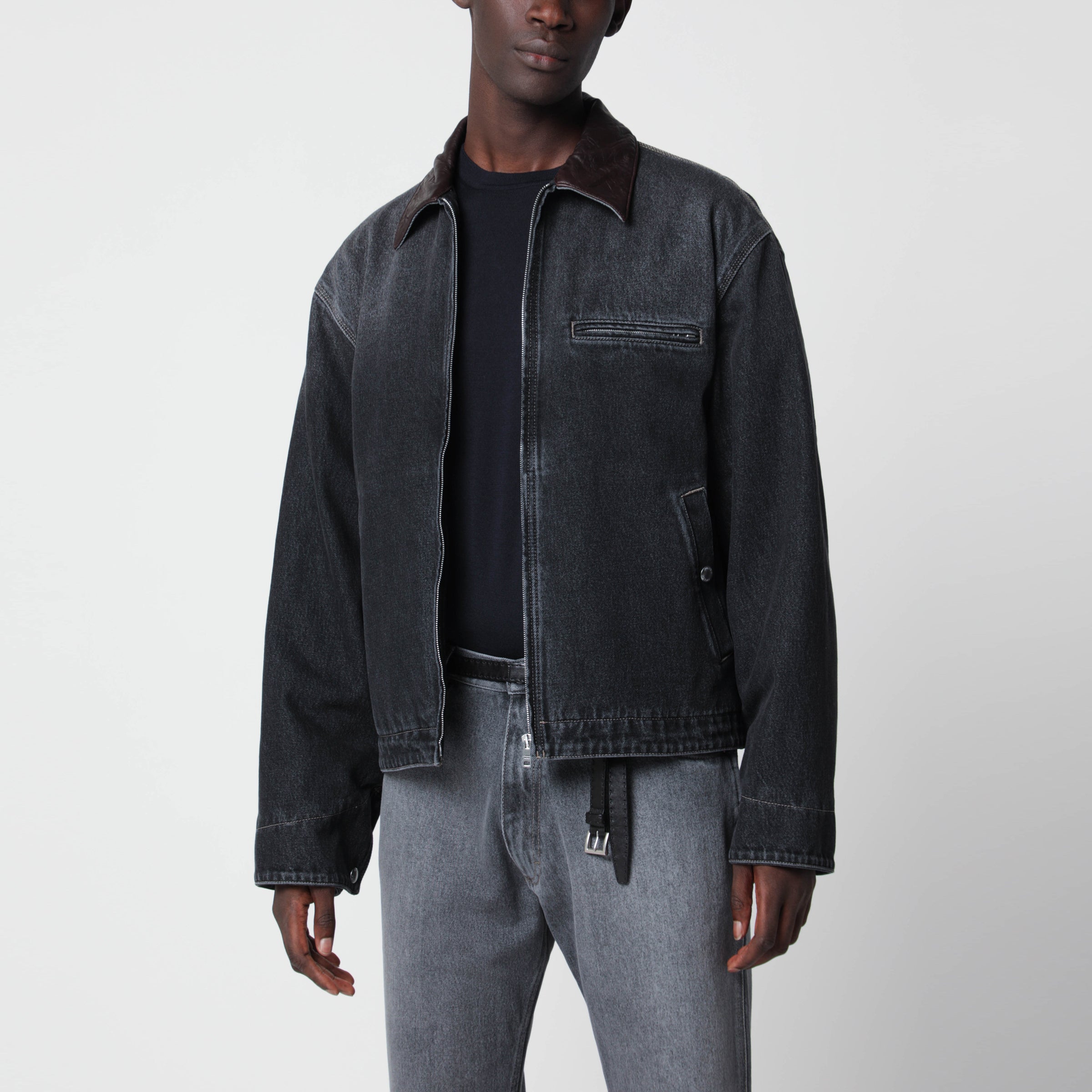 Prada Black zip-up denim jacket with vintage effect | TheDoubleF