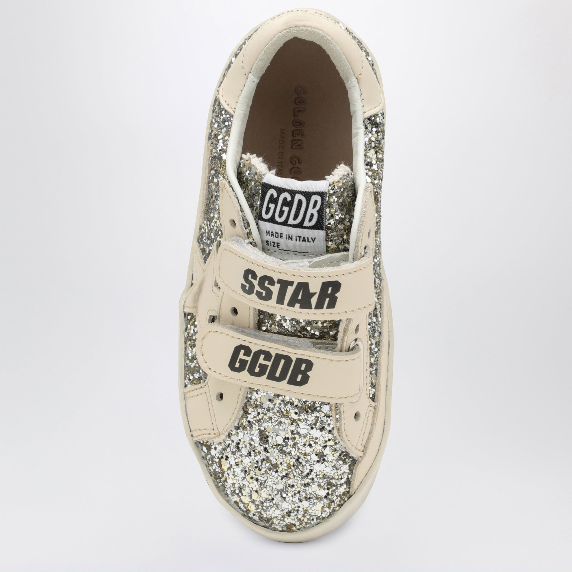 Sneakers Old School in glitter platino/crema