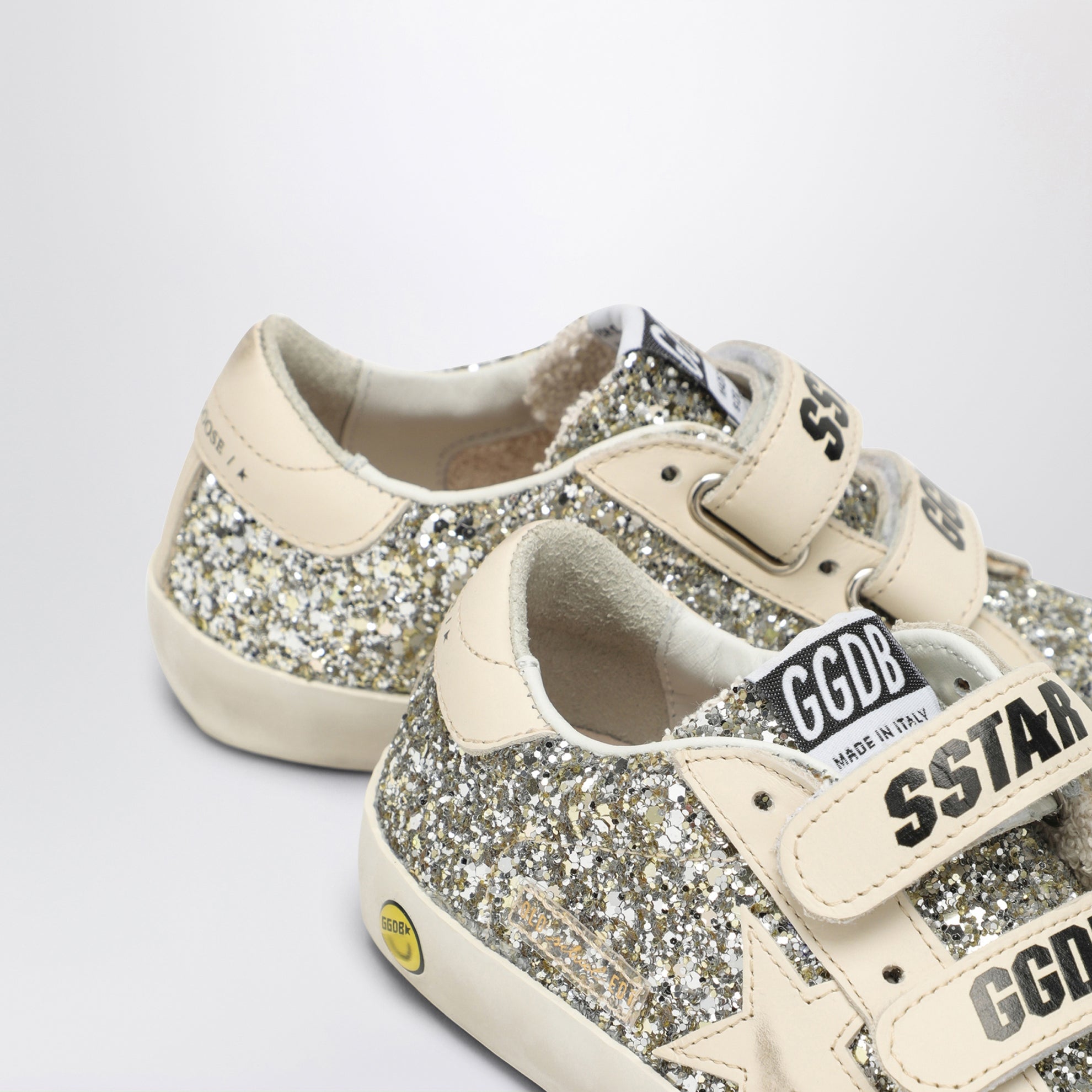 Sneakers Old School in glitter platino/crema