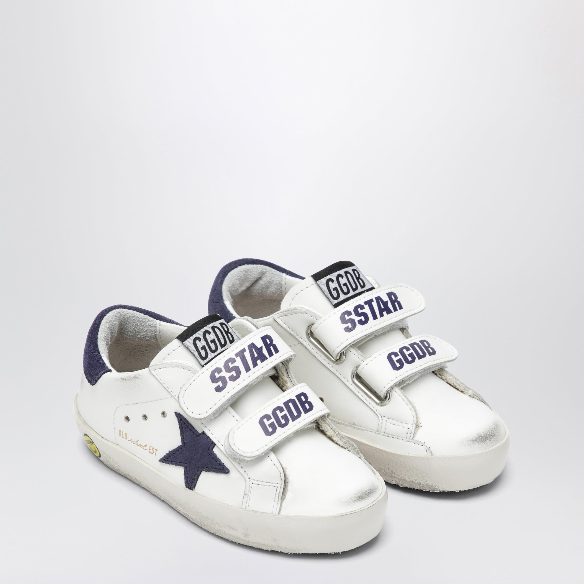 Sneakers Old School en cuir blanc/bleu