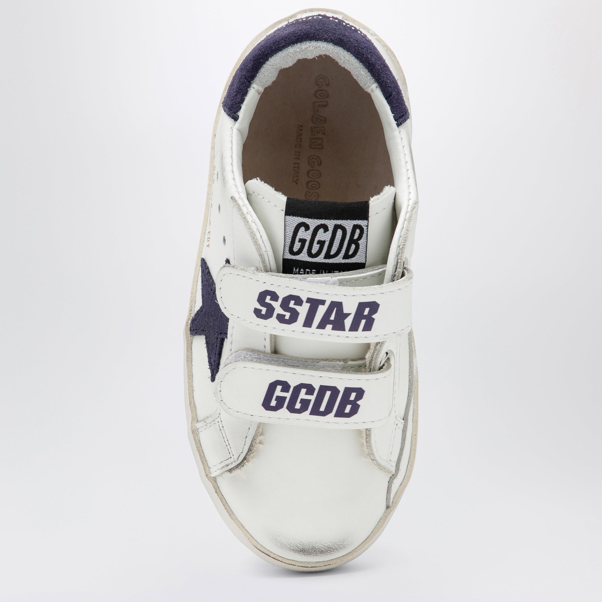 Sneakers Old School en cuir blanc/bleu