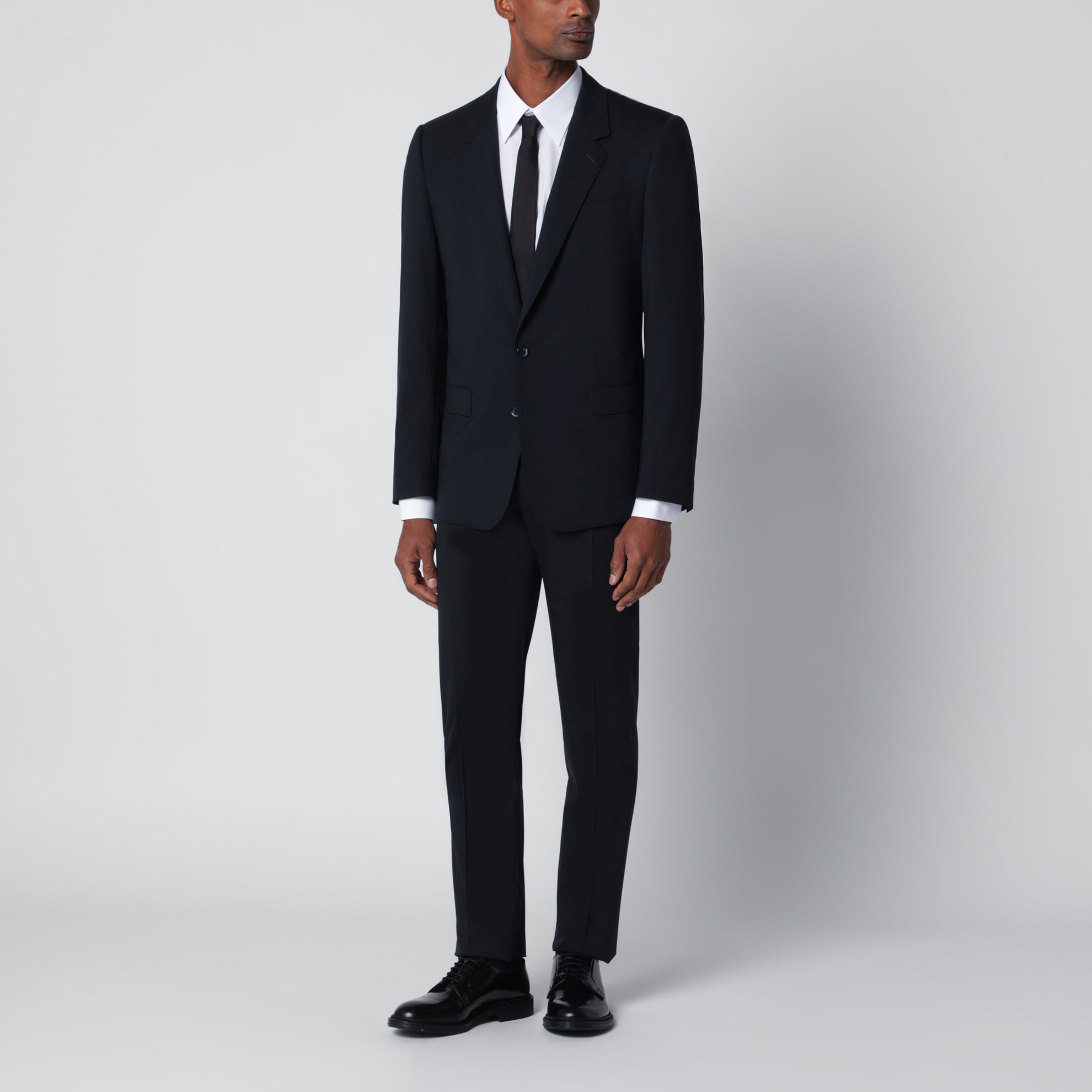 Costume droit en laine extensible bleu