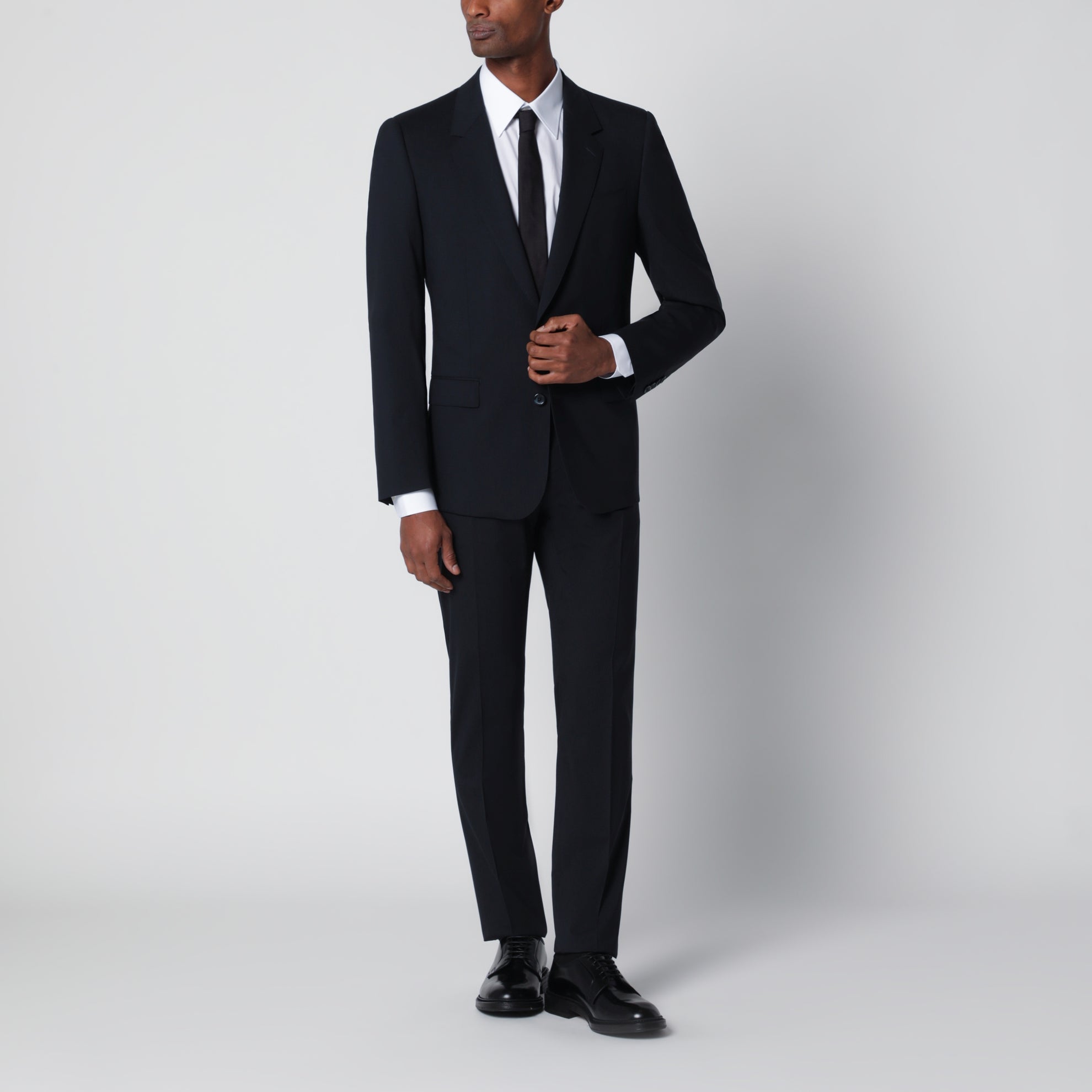 Costume droit en laine extensible bleu